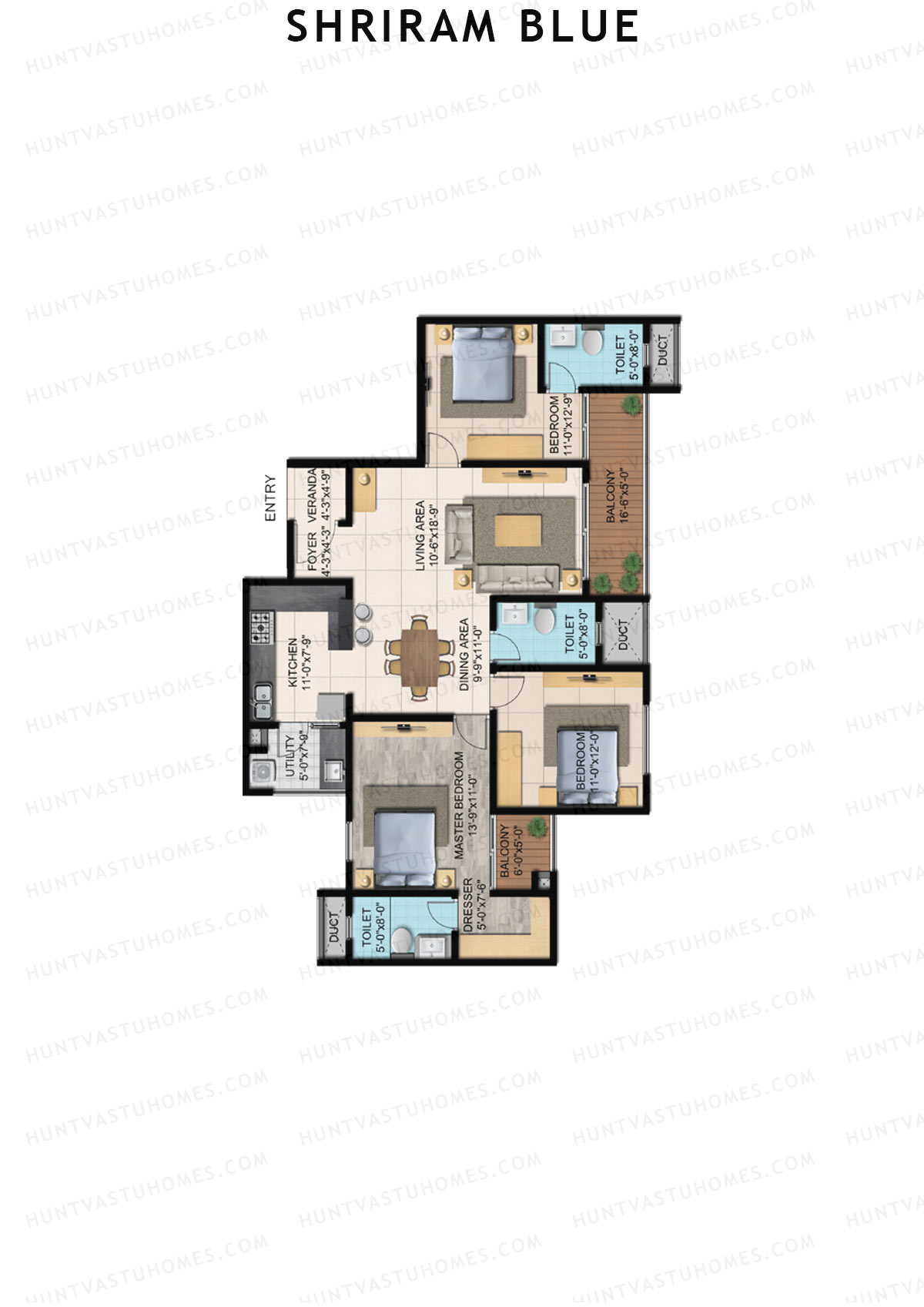 Shriram Blue Tower B Unit 4  Floor Plan