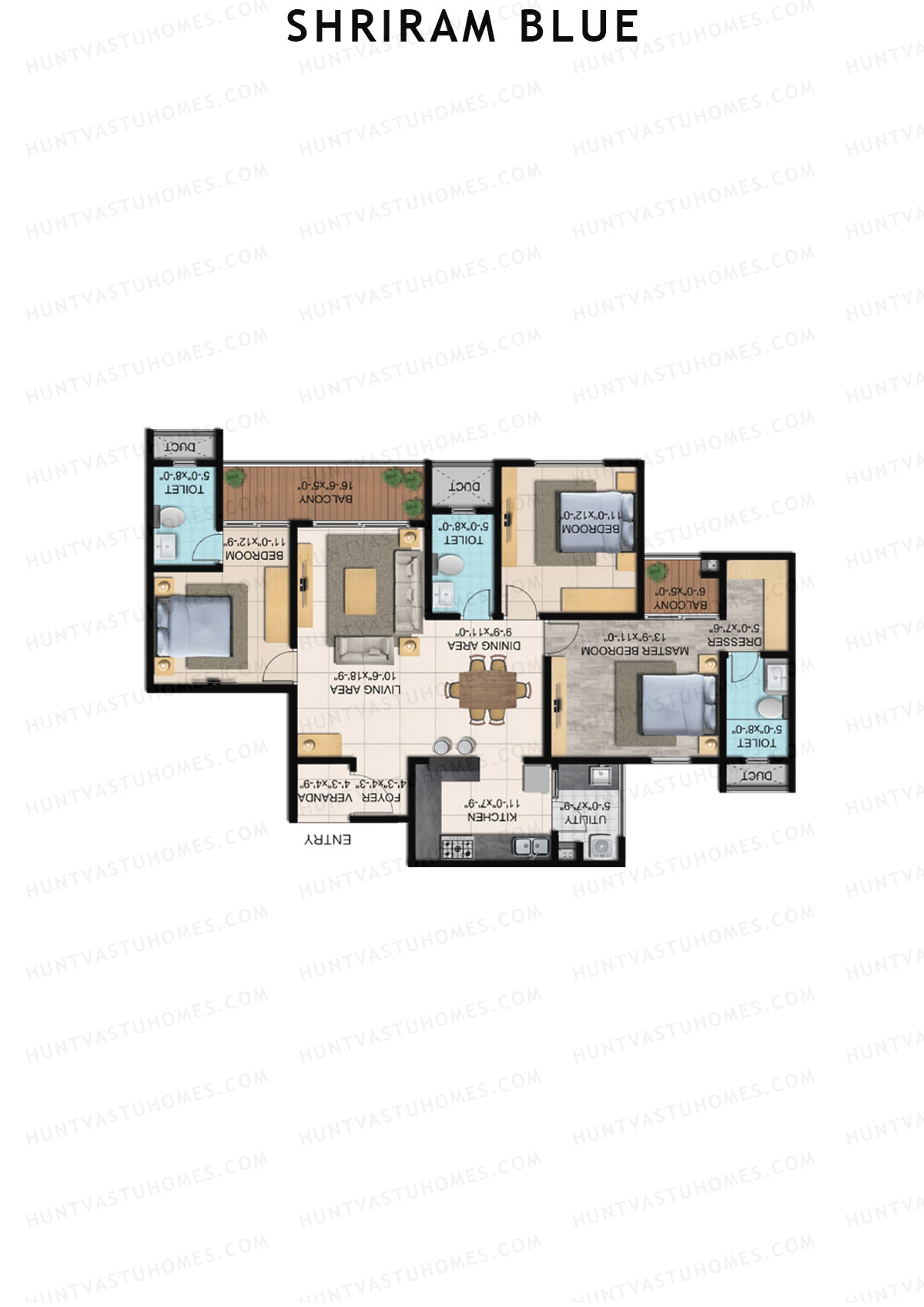 Shriram Blue Tower E Unit 4  Floor Plan
