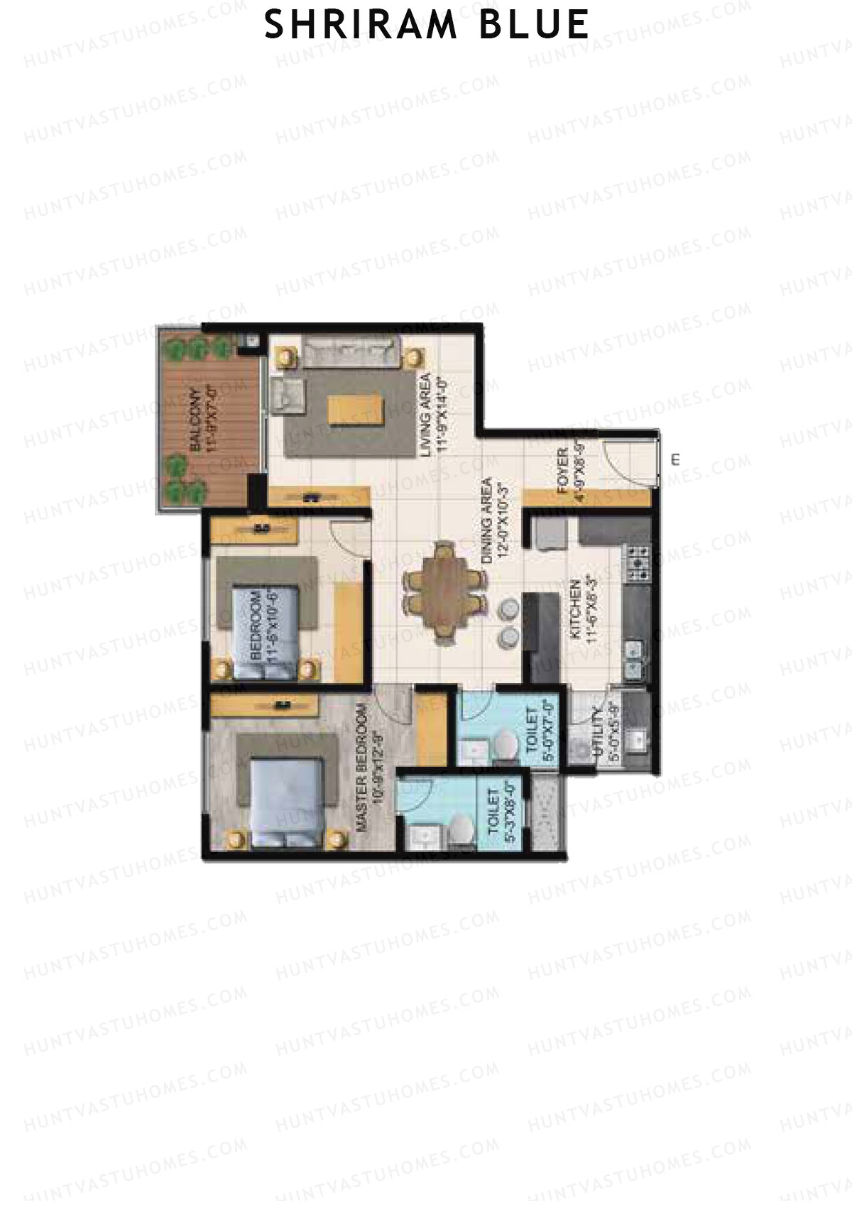 Shriram Blue Tower H Unit 1 (Type 2) Floor Plan