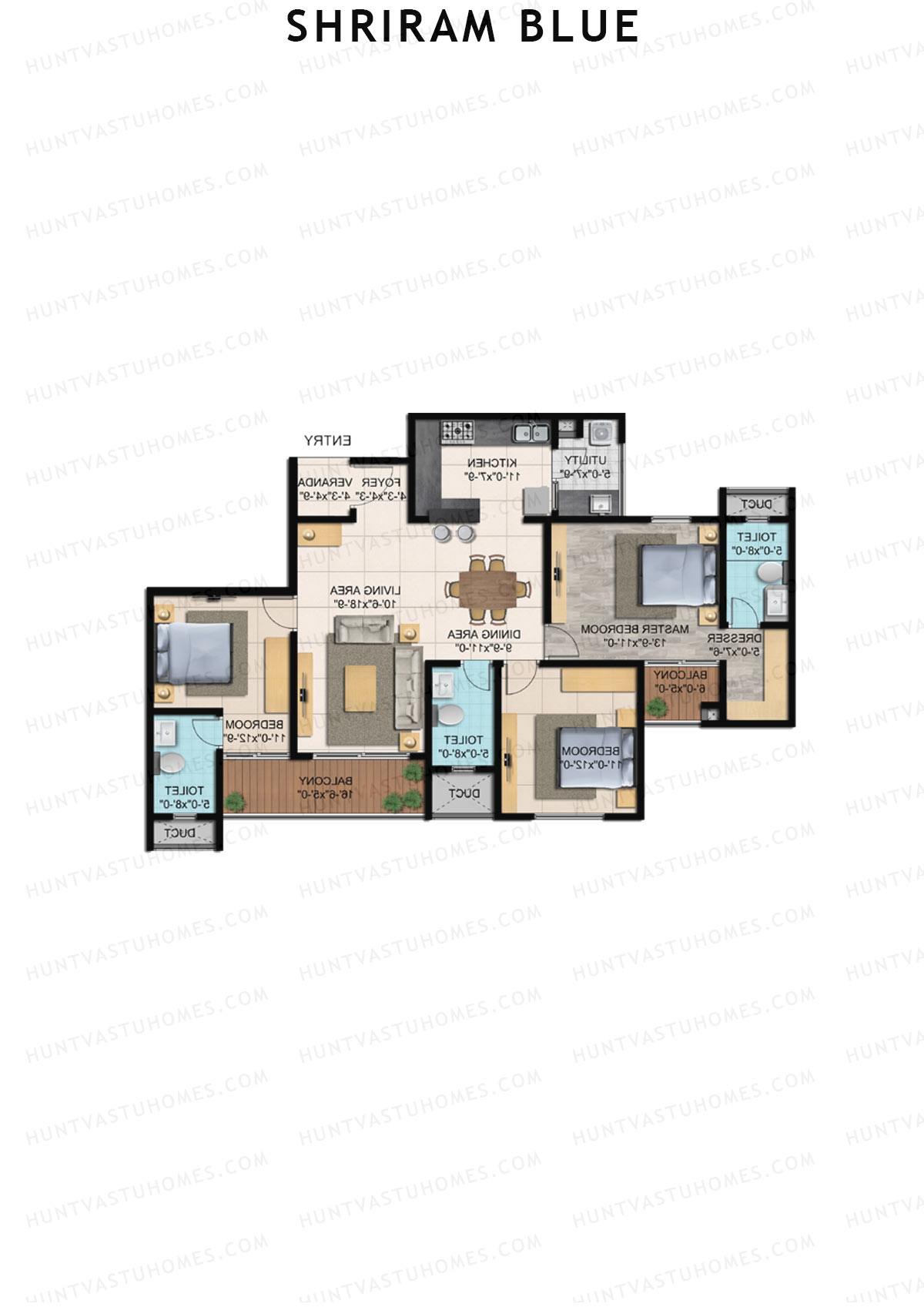 Shriram Blue Tower K Unit 3  Floor Plan