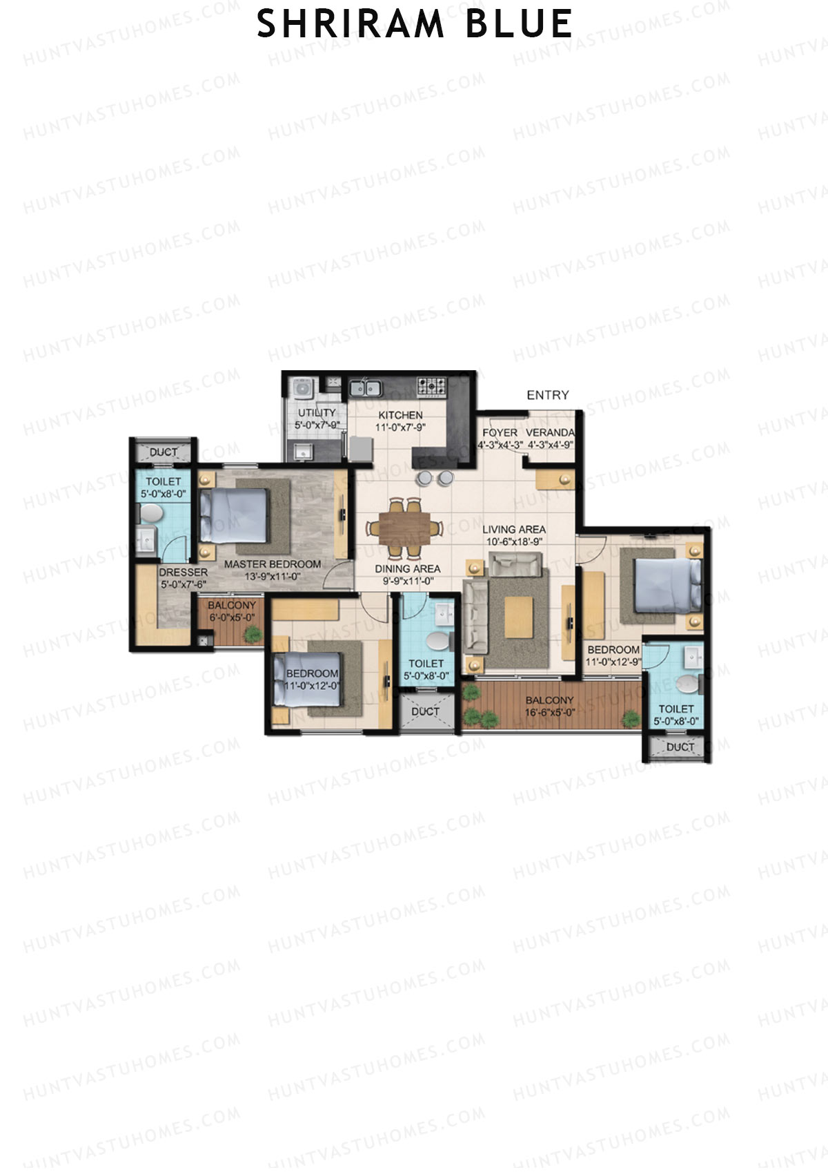 Shriram Blue Tower K Unit 4  Floor Plan