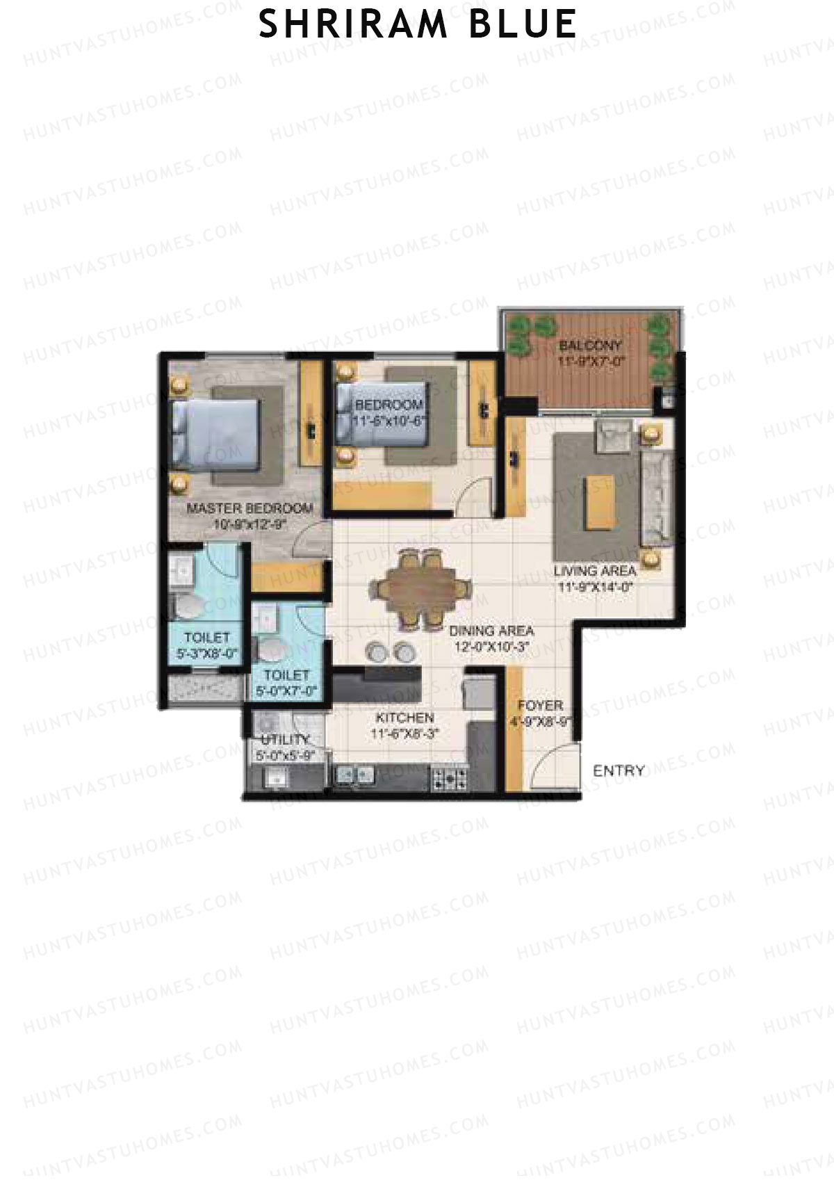Shriram Blue Tower L Unit 1 (Type 2) Floor Plan