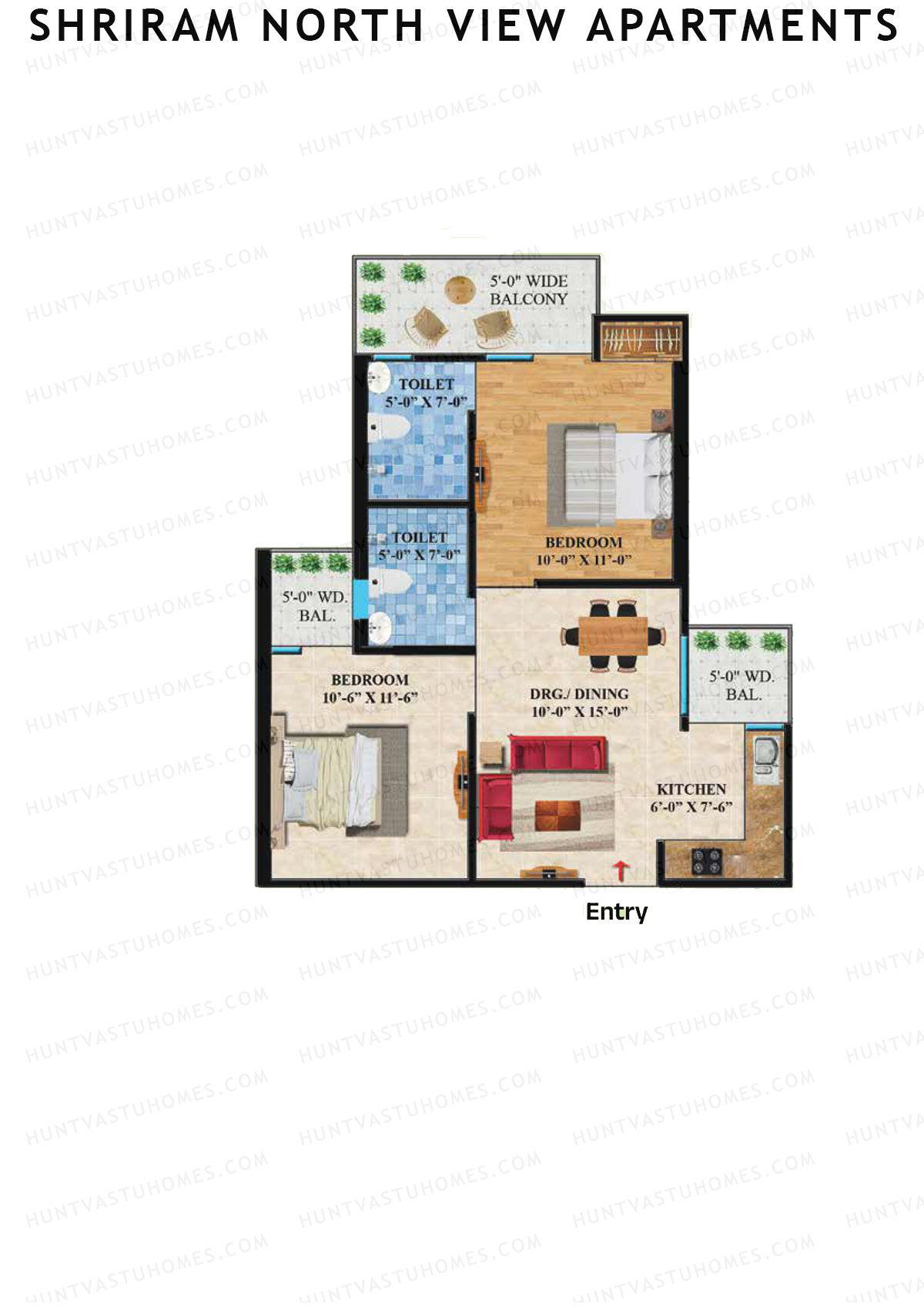 Shriram North View Apartments, Tower A, Unit 13, 2BHK, Super Area 930   sq ft 