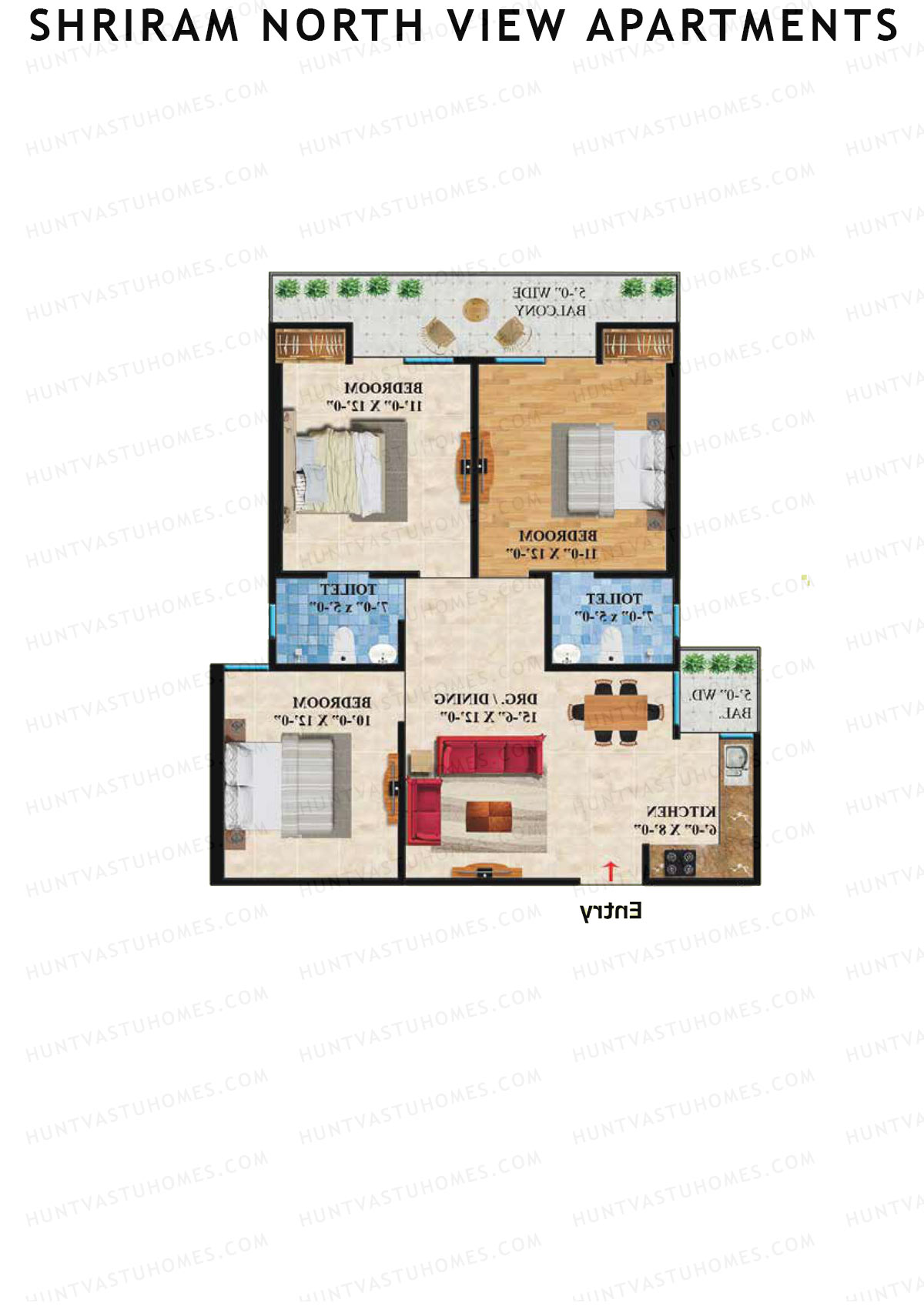 Shriram North View Apartments, Tower A, Unit 16, 3BHK, Super Area 1285   sq ft 
