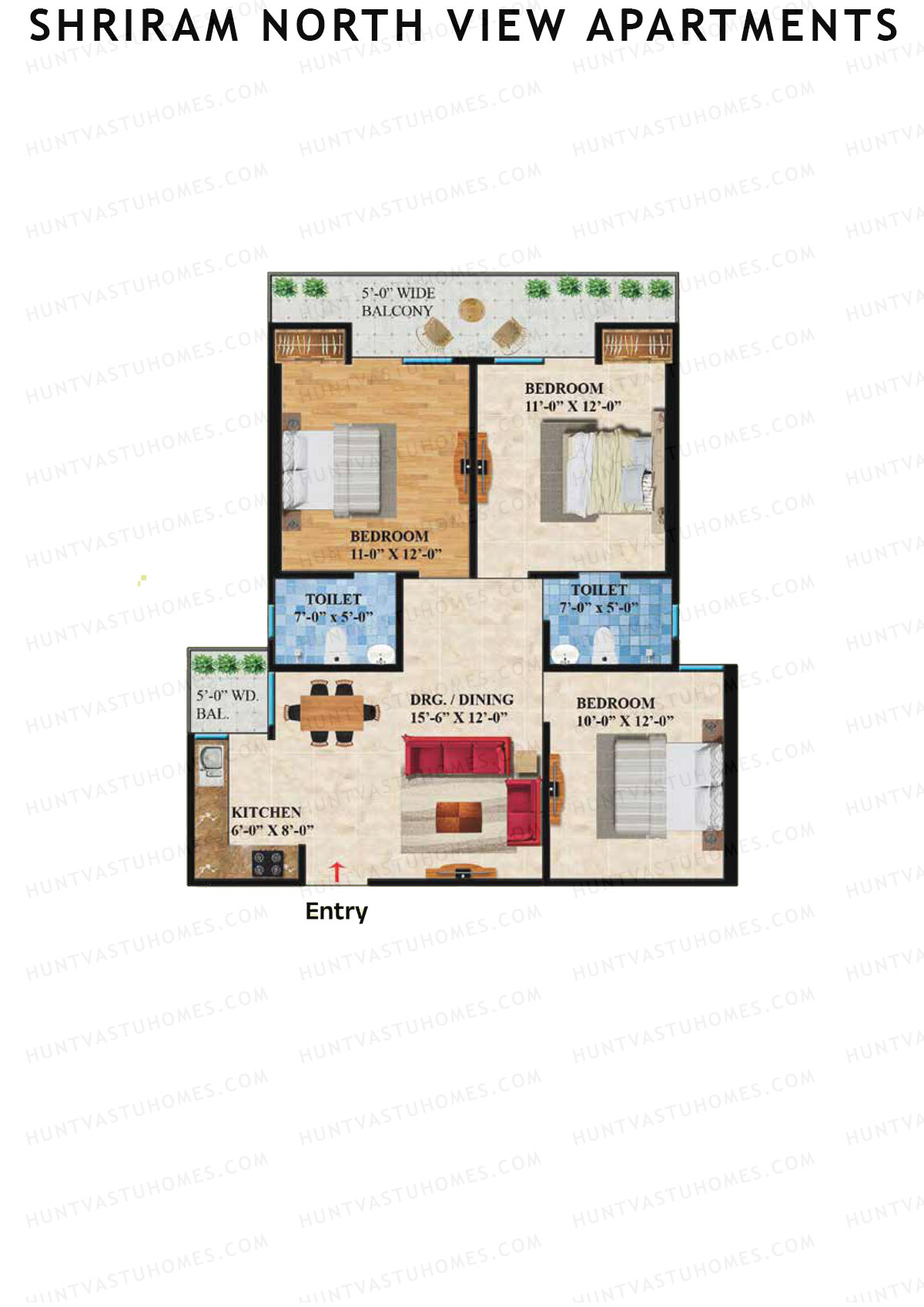 Shriram North View Apartments, Tower A, Unit 17, 3BHK, Super Area 1285   sq ft 