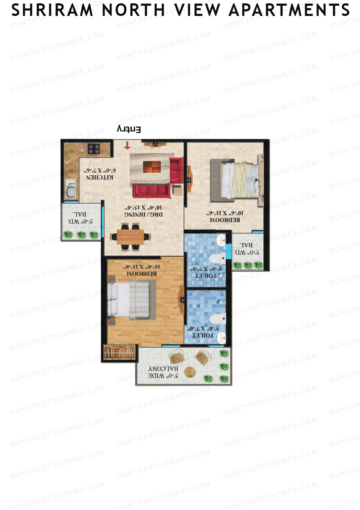 Shriram North View Apartments, Tower A, Unit 5, 2BHK, Super Area 930   sq ft 