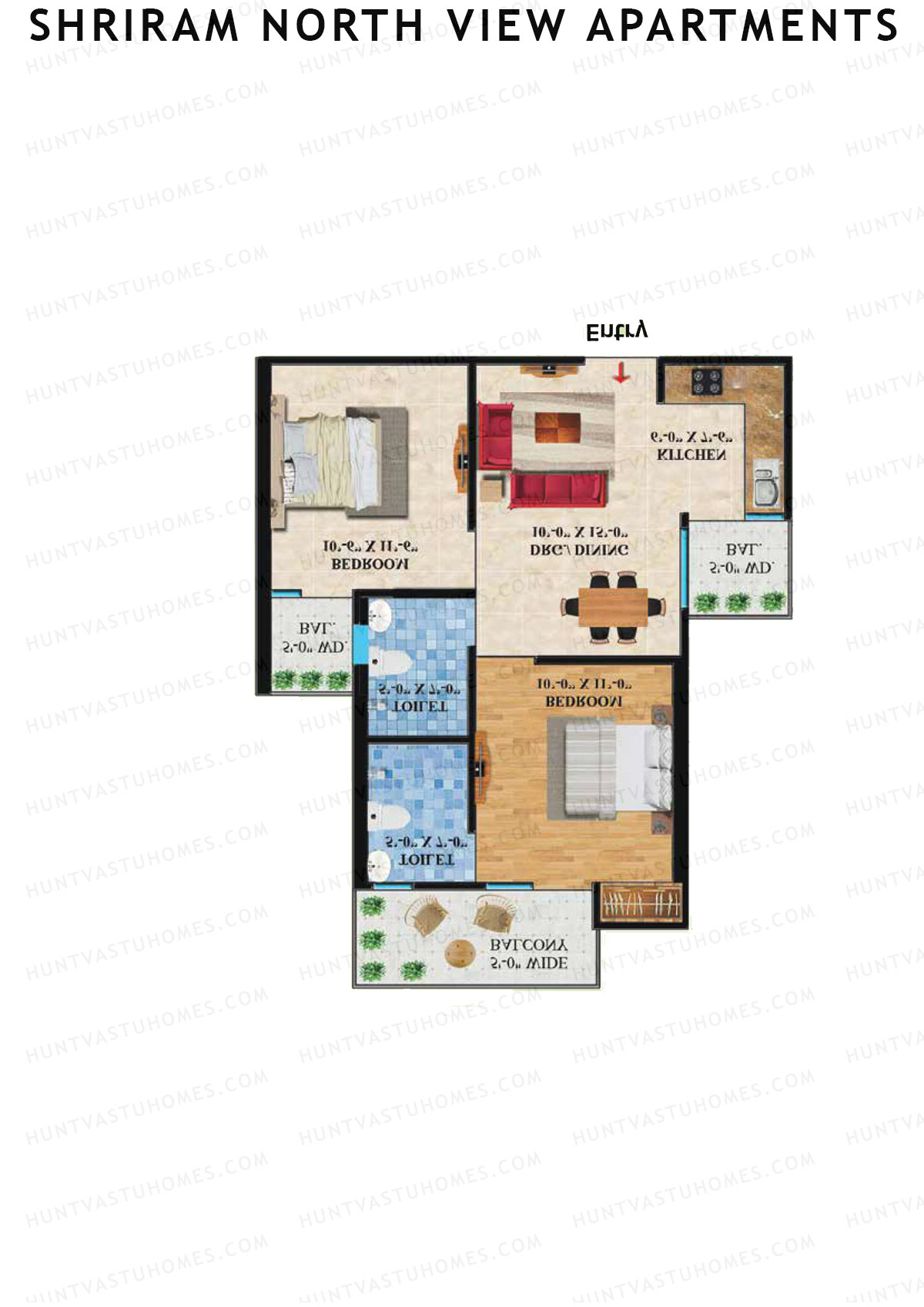 Shriram North View Apartments, Tower A, Unit 6, 2BHK, Super Area 930   sq ft 