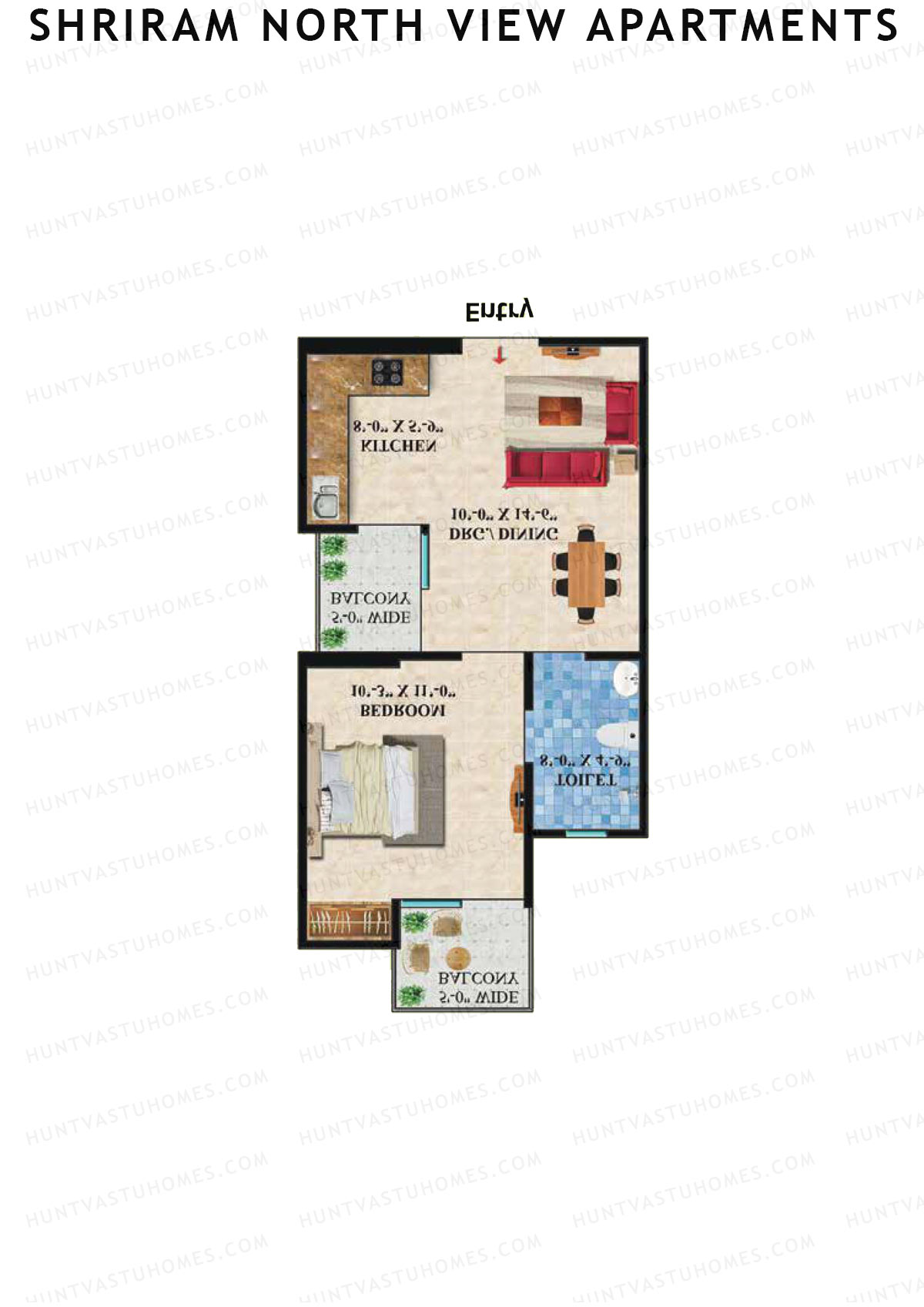 Shriram North View Apartments, Tower A, Unit 8, 1BHK, Super Area 630   sq ft 