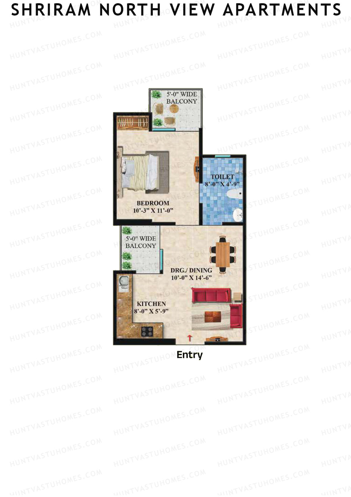 Shriram North View Apartments, Tower A, Unit 9, 1BHK, Super Area 630   sq ft 