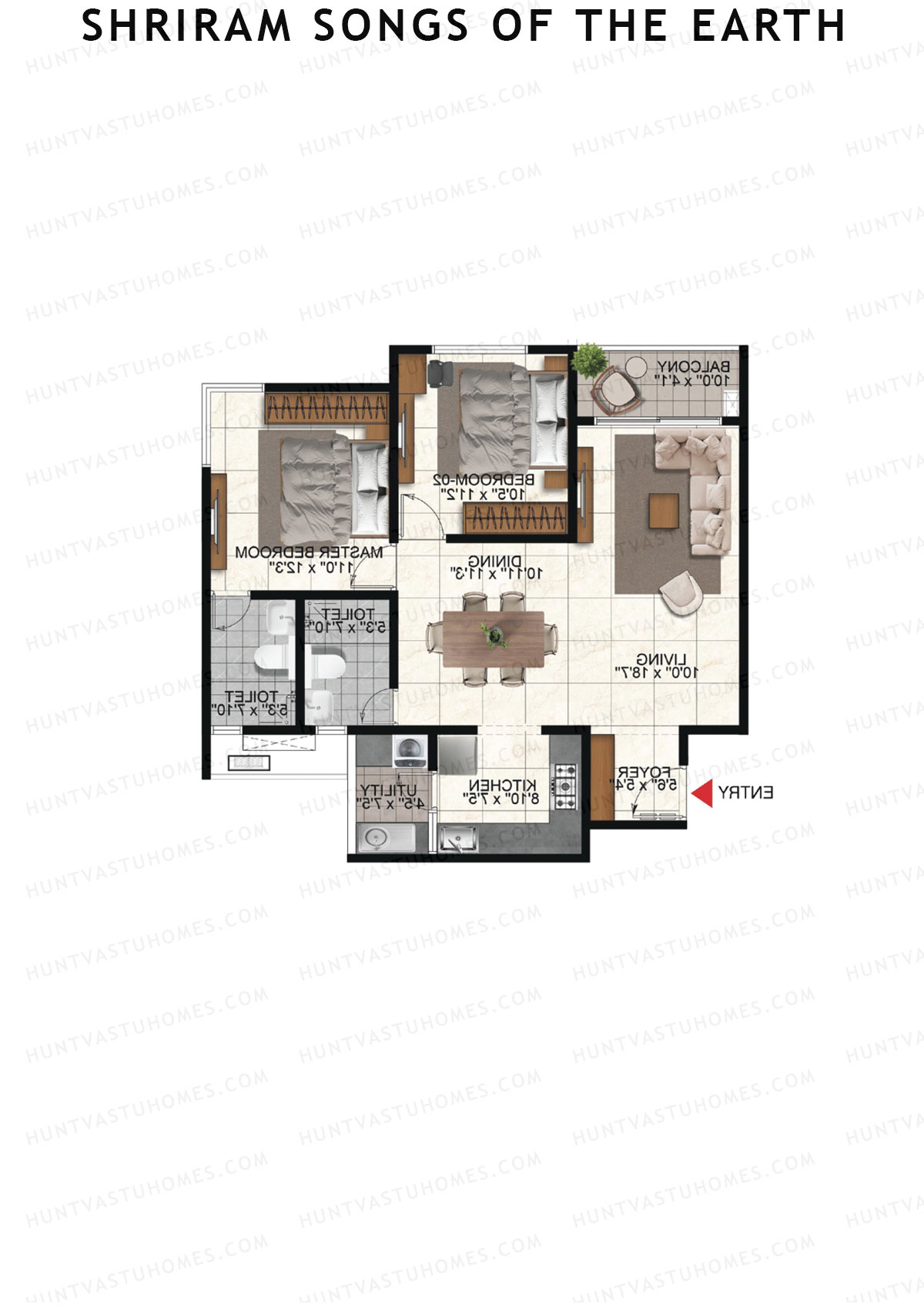 Shriram Songs of the Earth, Tower 3, Unit 4 (Type 1), 2BHK, Super Area 1210   sq ft 