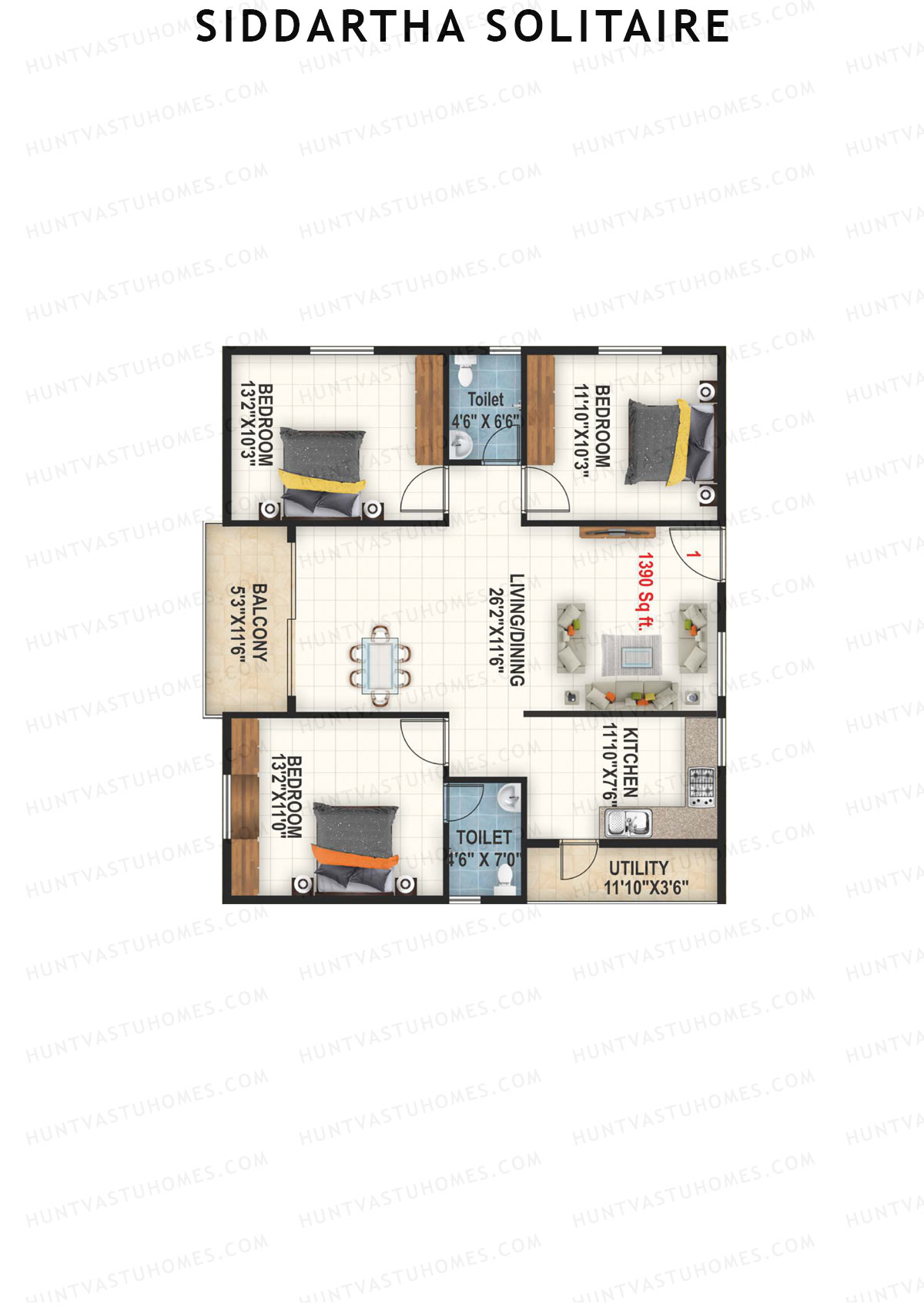 Siddartha Solitaire Block A Unit 1 Floor Plan