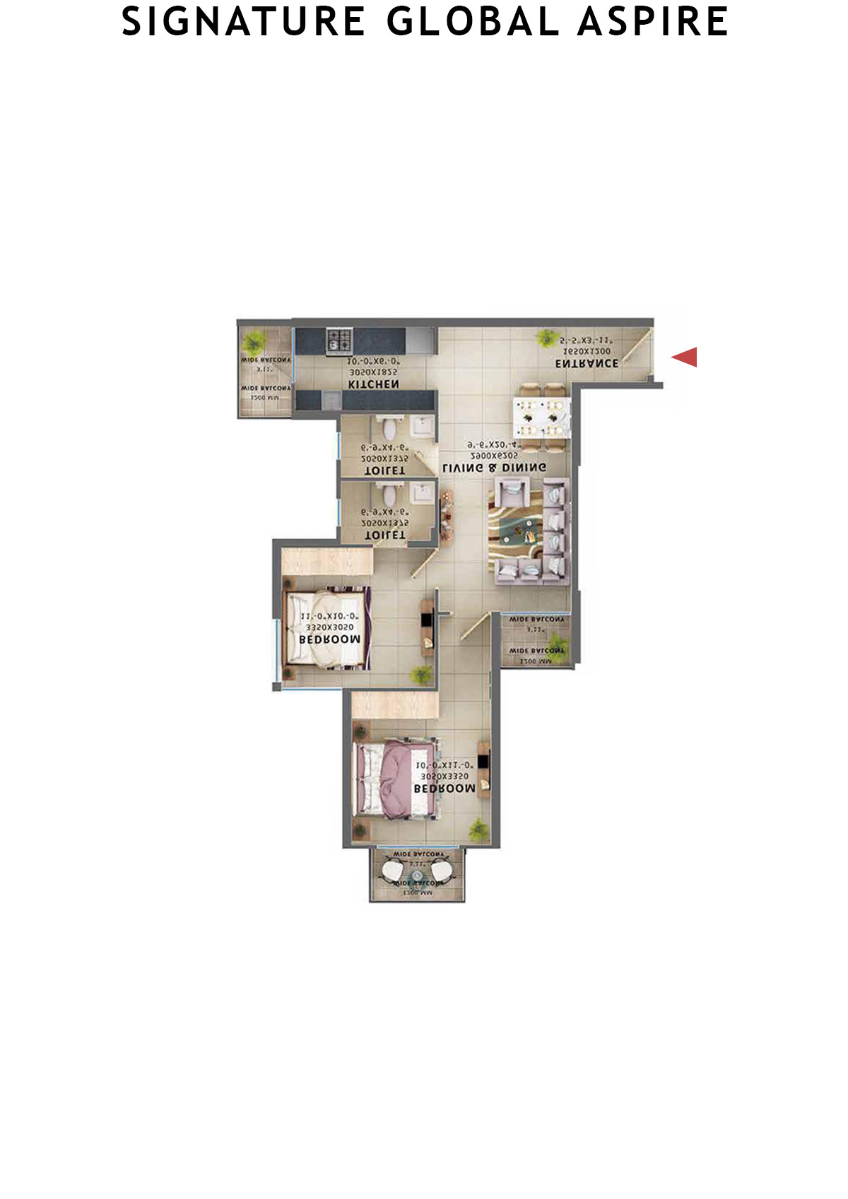 Signature Global Aspire Tower C Unit 8 (Type 3) Floor Plan