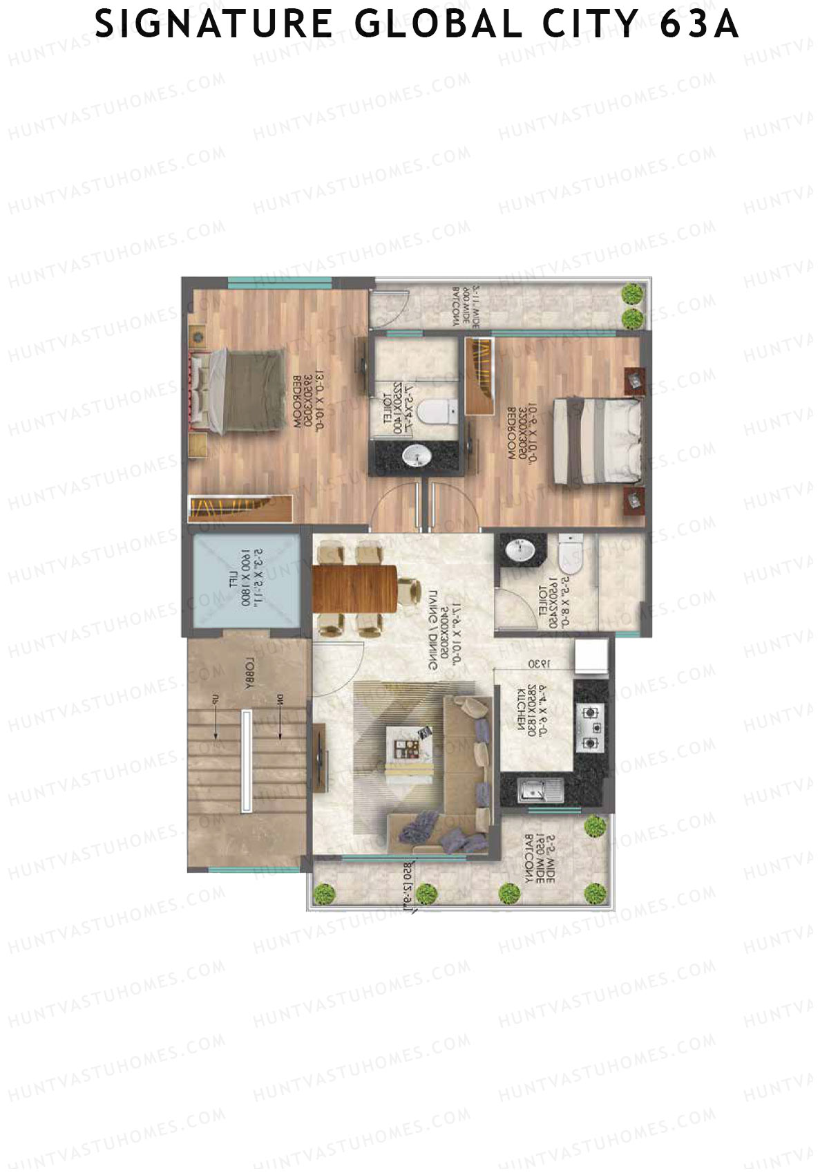 Signature Global City 63A Block C1-C4 Unit 1 (Type C) Floor Plan