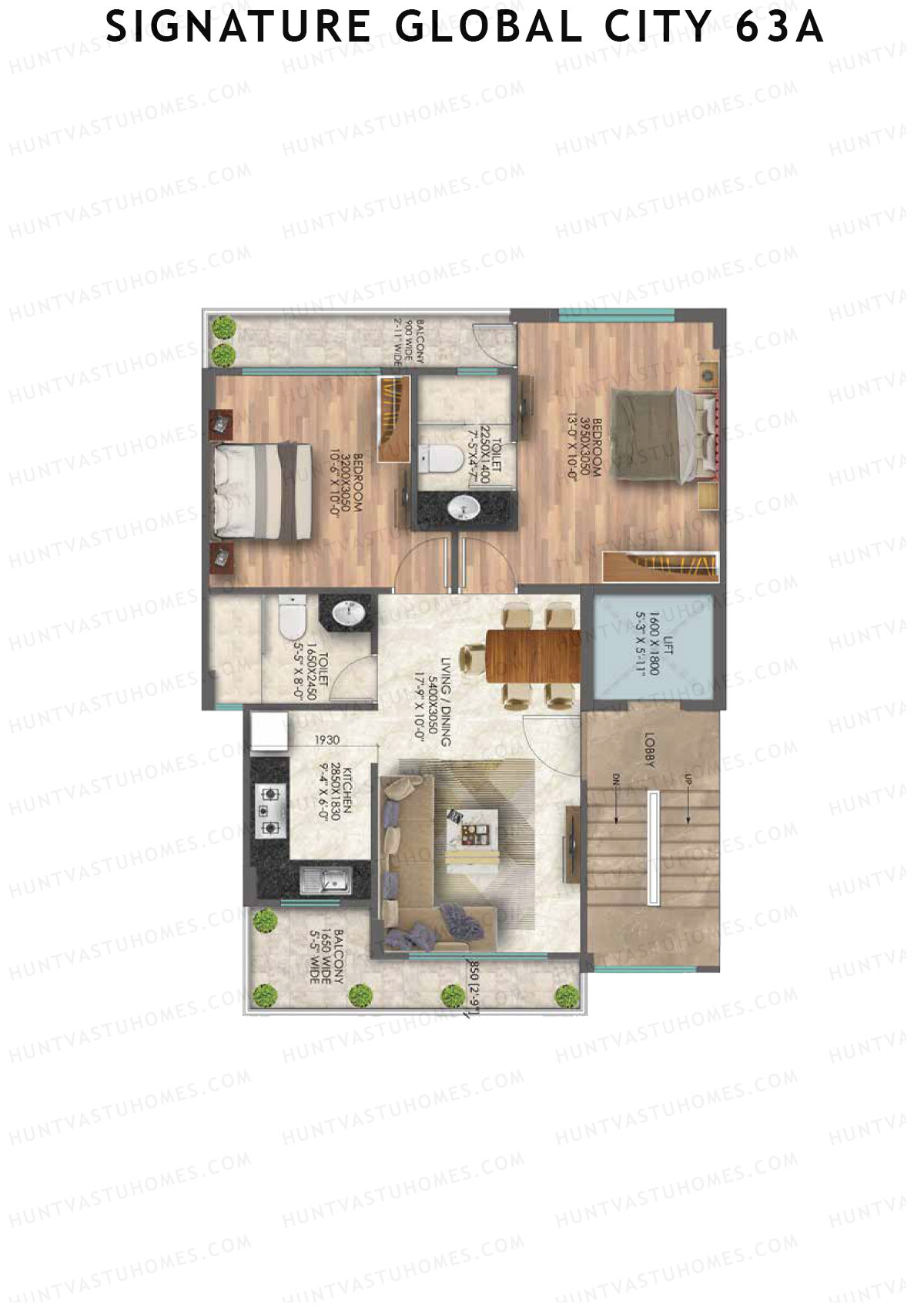 Signature Global City 63A Block C1-C4 Unit 2 (Type C) Floor Plan
