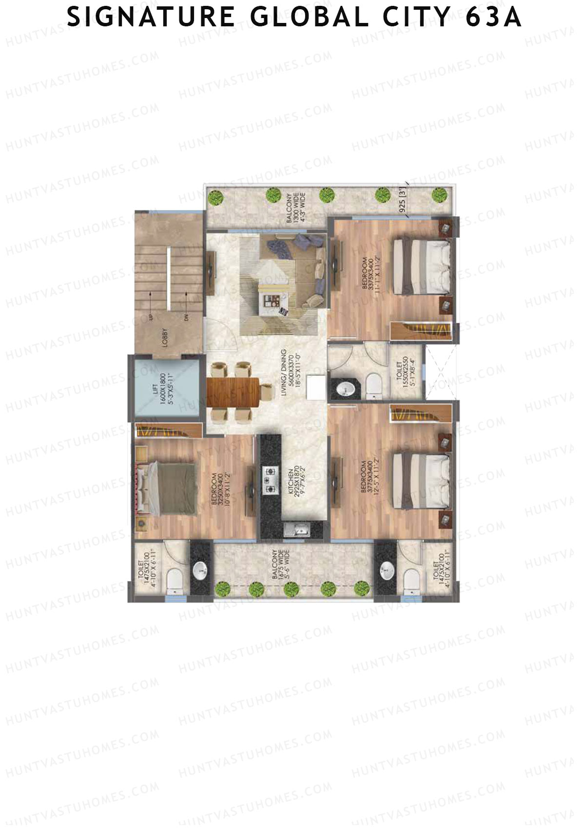 Signature Global City 63A Block B1-B5 Unit 1 (Type B) Floor Plan