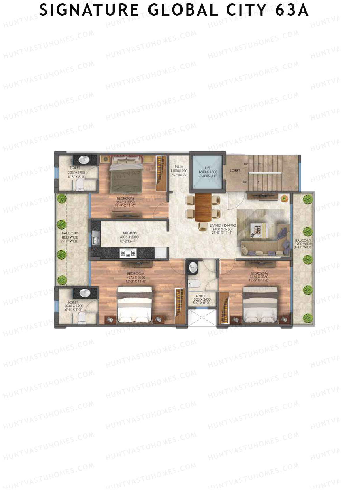 Signature Global City 63A Block A14-A30 Unit 18 (Type A) Floor Plan