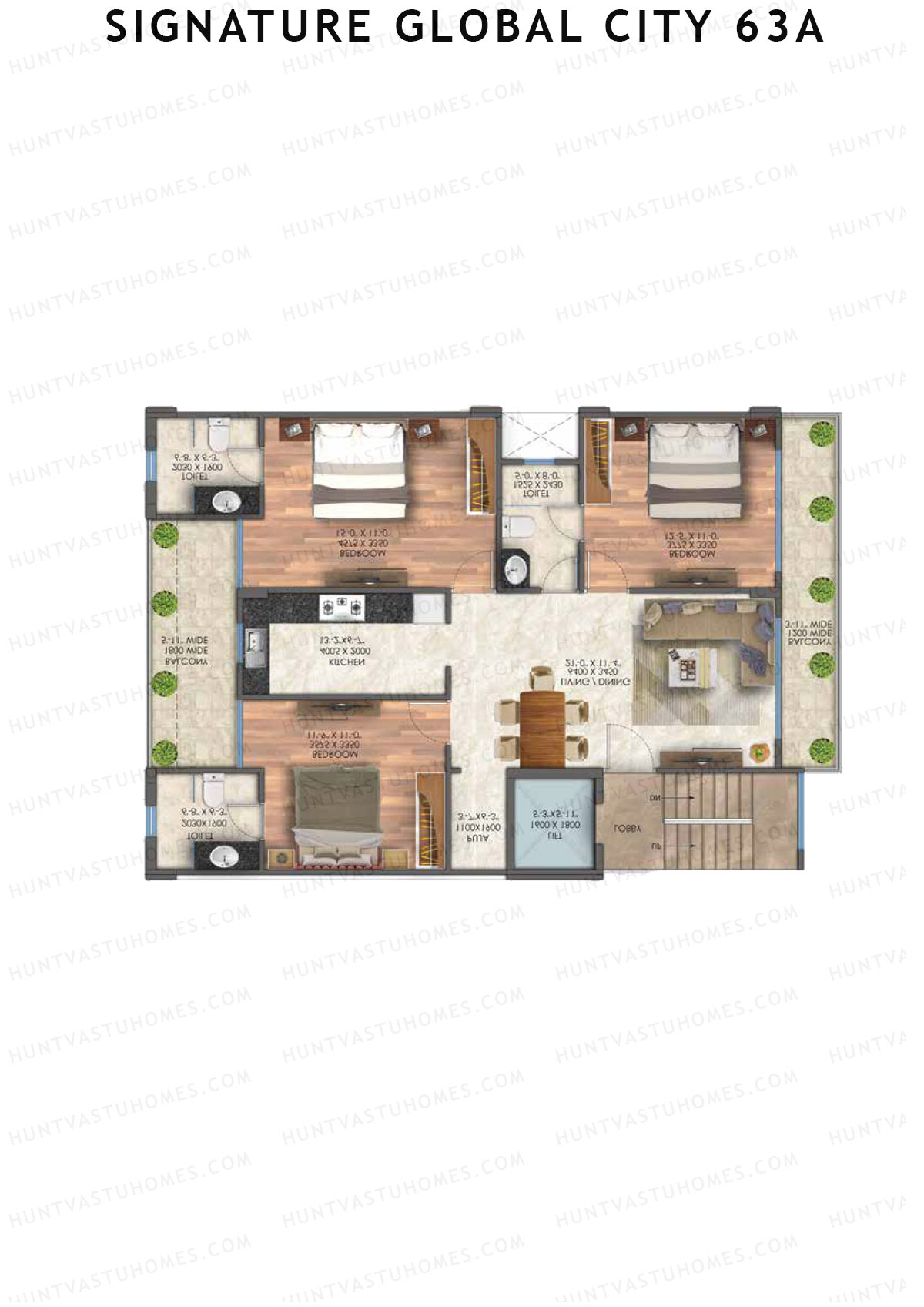 Signature Global City 63A Block A14-A30 Unit 19 (Type A) Floor Plan