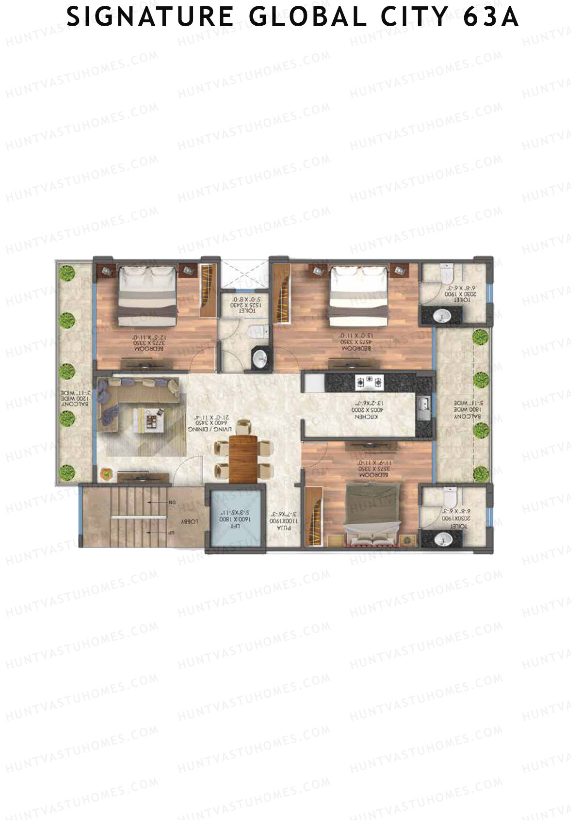 Signature Global City 63A Block A31-A37 Unit 31 (Type A) Floor Plan
