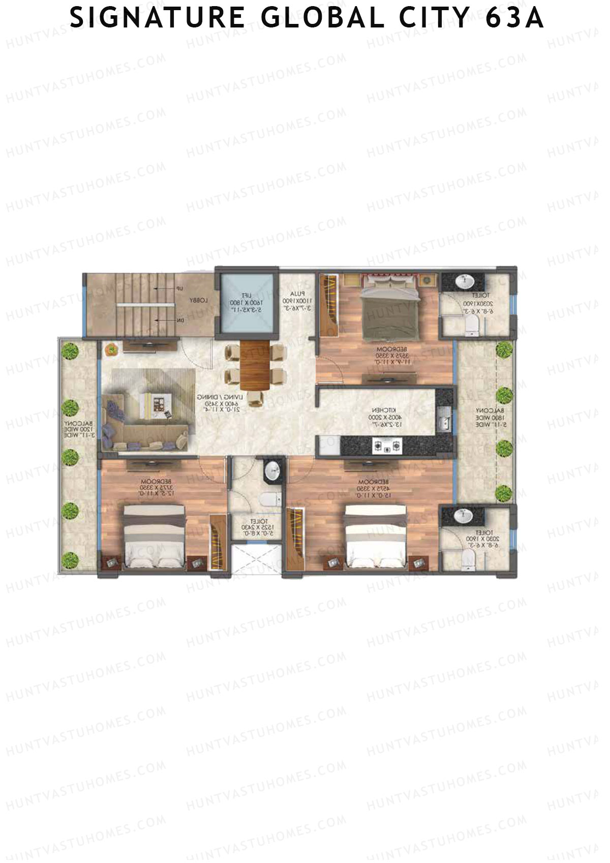 Signature Global City 63A Block A31-A37 Unit 34 (Type A) Floor Plan