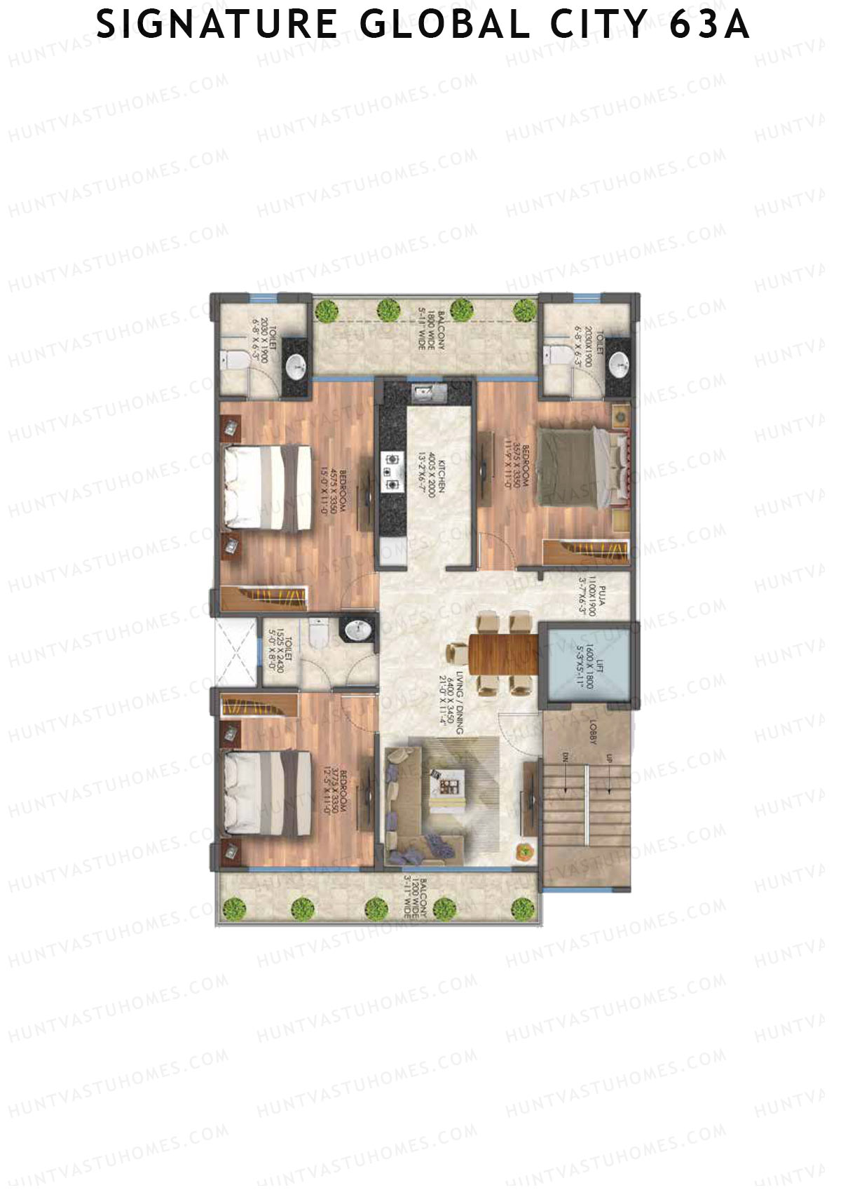 Signature Global City 63A Block A4-A11 Unit 8 (Type A) Floor Plan