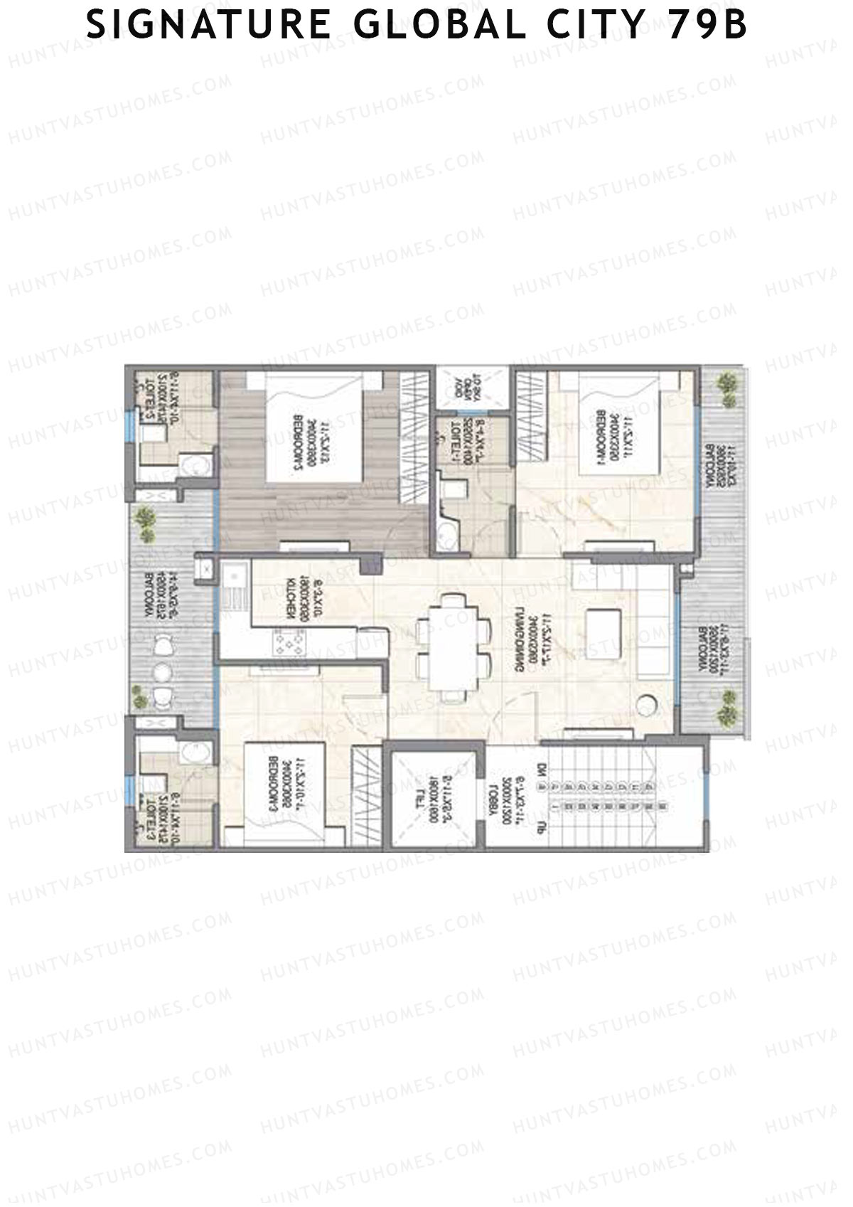 Signature Global City 79B Row B1-B15 Unit 1 (Type B) Floor Plan