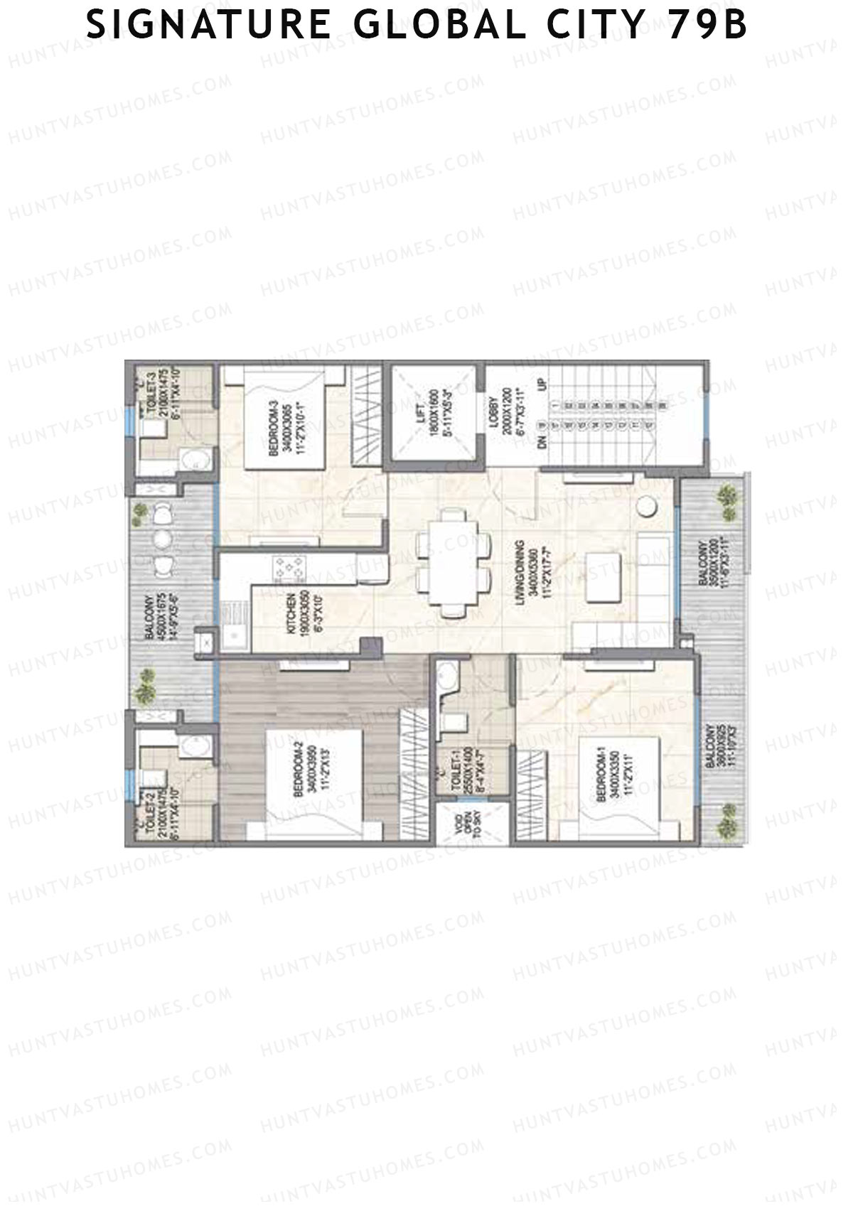 Signature Global City 79B Row B1-B15 Unit 8 (Type B) Floor Plan