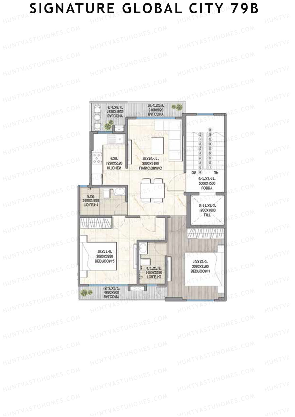 Signature Global City 79B Row C1-C19 Unit 13 (Type C) Floor Plan