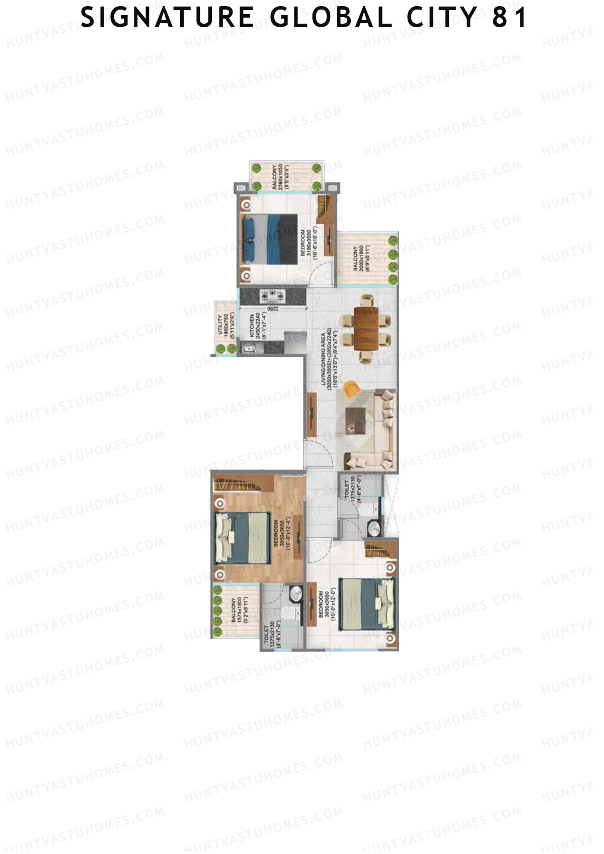 Signature Global City 81 Block A63-A74 Unit 65 (Type A) Floor Plan