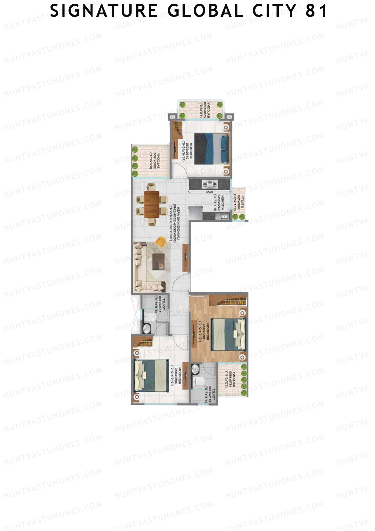 Signature Global City 81 Block A63-A74 Unit 68 (Type A) Floor Plan