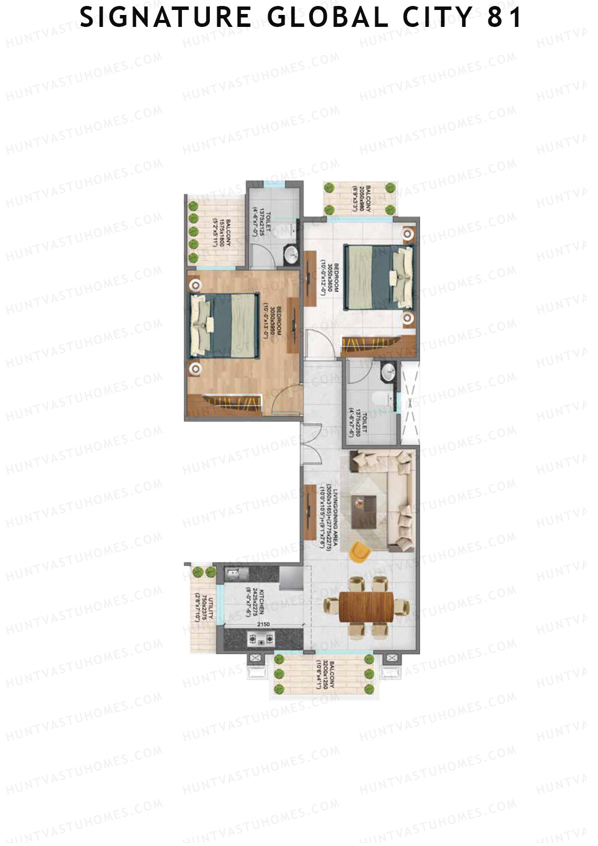 Signature Global City 81 Block A80-A91 Unit 80 (Type A) Floor Plan