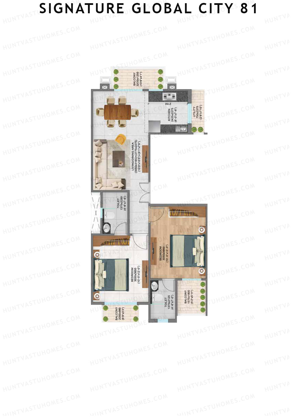 Signature Global City 81 Block B13-B23 Unit 23 (Type B) Floor Plan