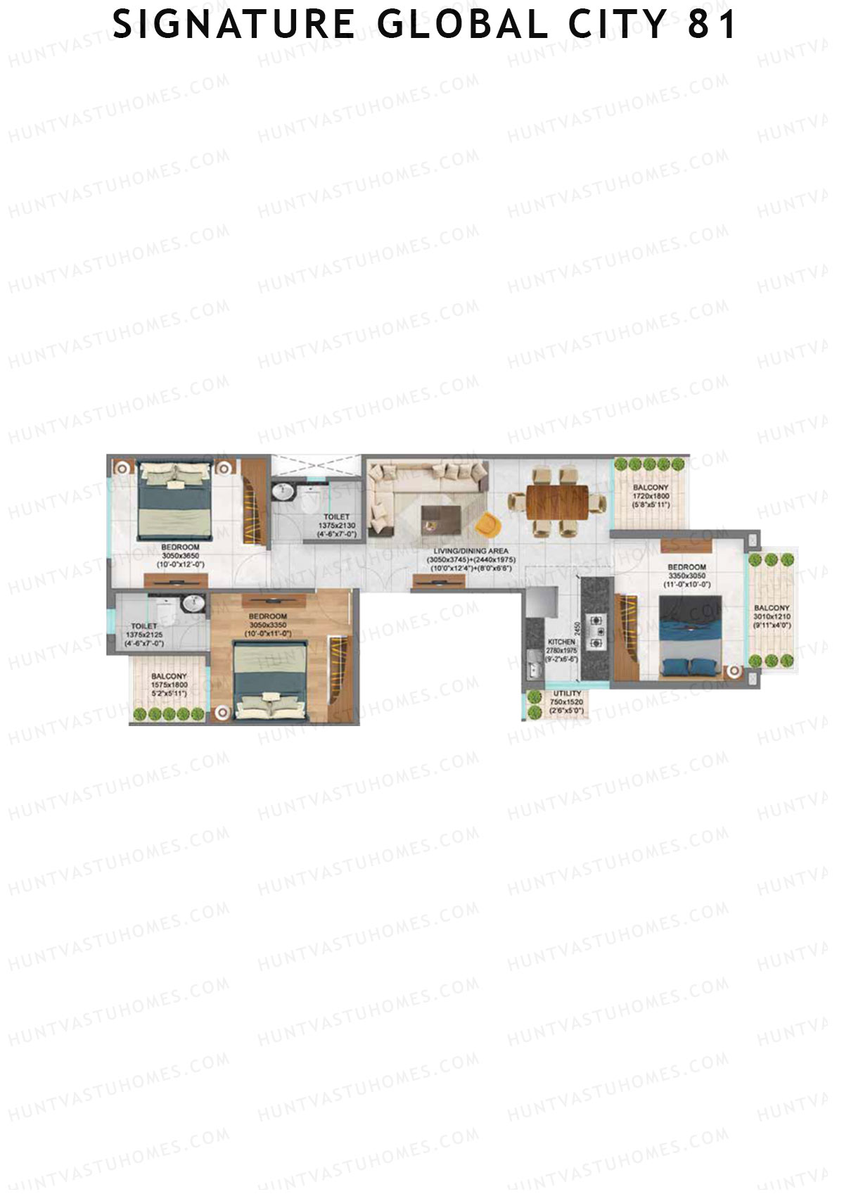 Signature Global City 81 Block C1-C9 Unit 1 (Type C) Floor Plan