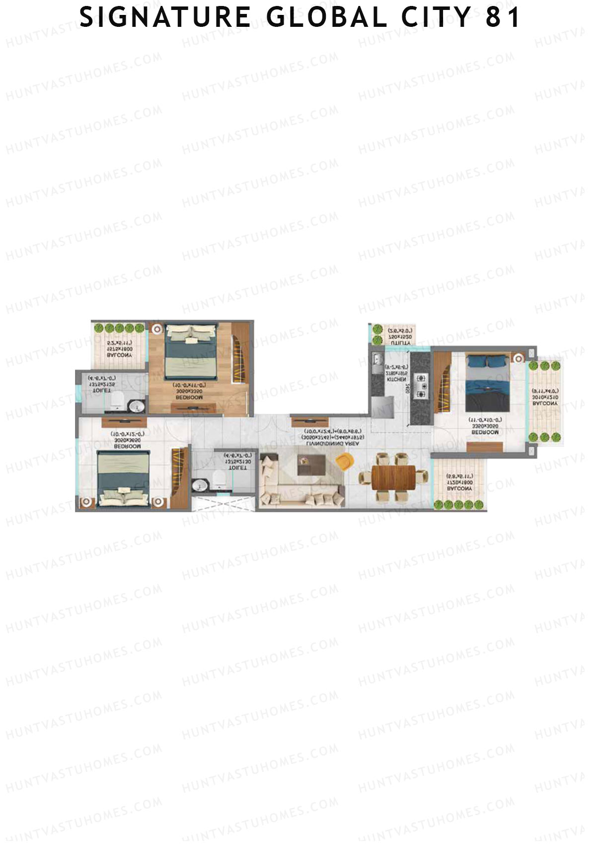 Signature Global City 81 Block C1-C9 Unit 8 (Type C) Floor Plan