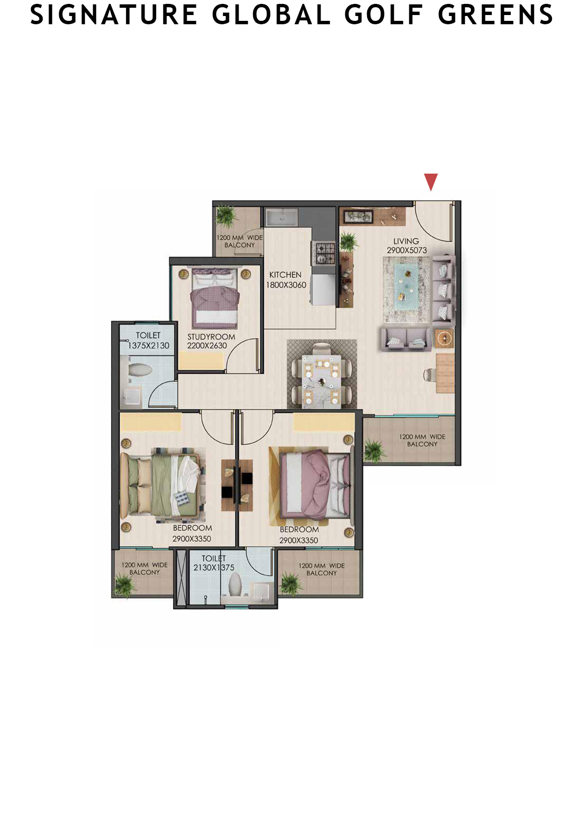 Signature Global Golf Greens Tower A Unit 8 (Type 1) Floor Plan