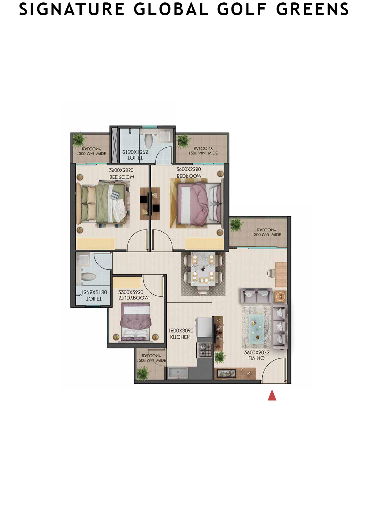 Signature Global Golf Greens Tower B Unit 1 (Type 1) Floor Plan