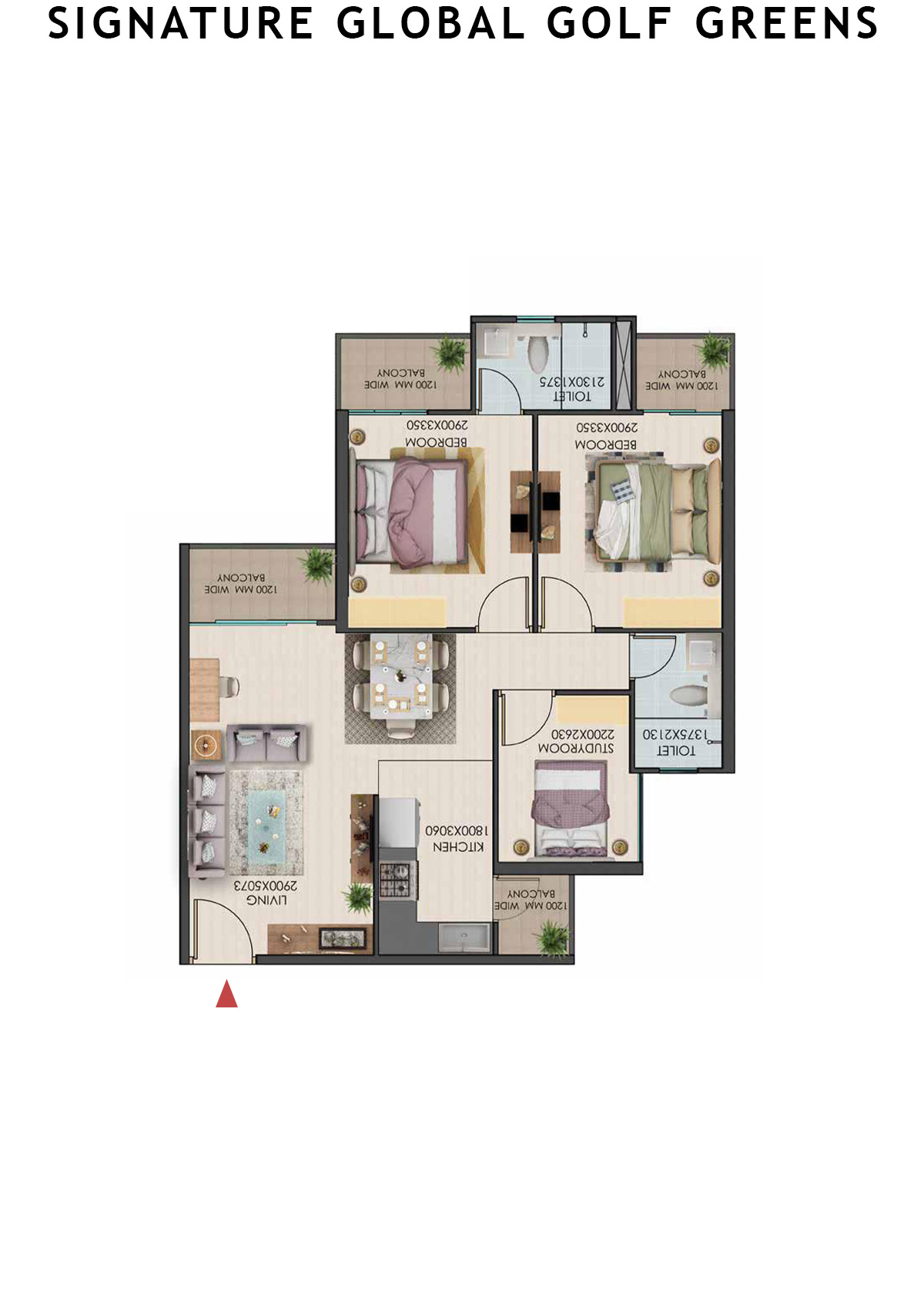 Signature Global Golf Greens Tower B Unit 2 (Type 1) Floor Plan