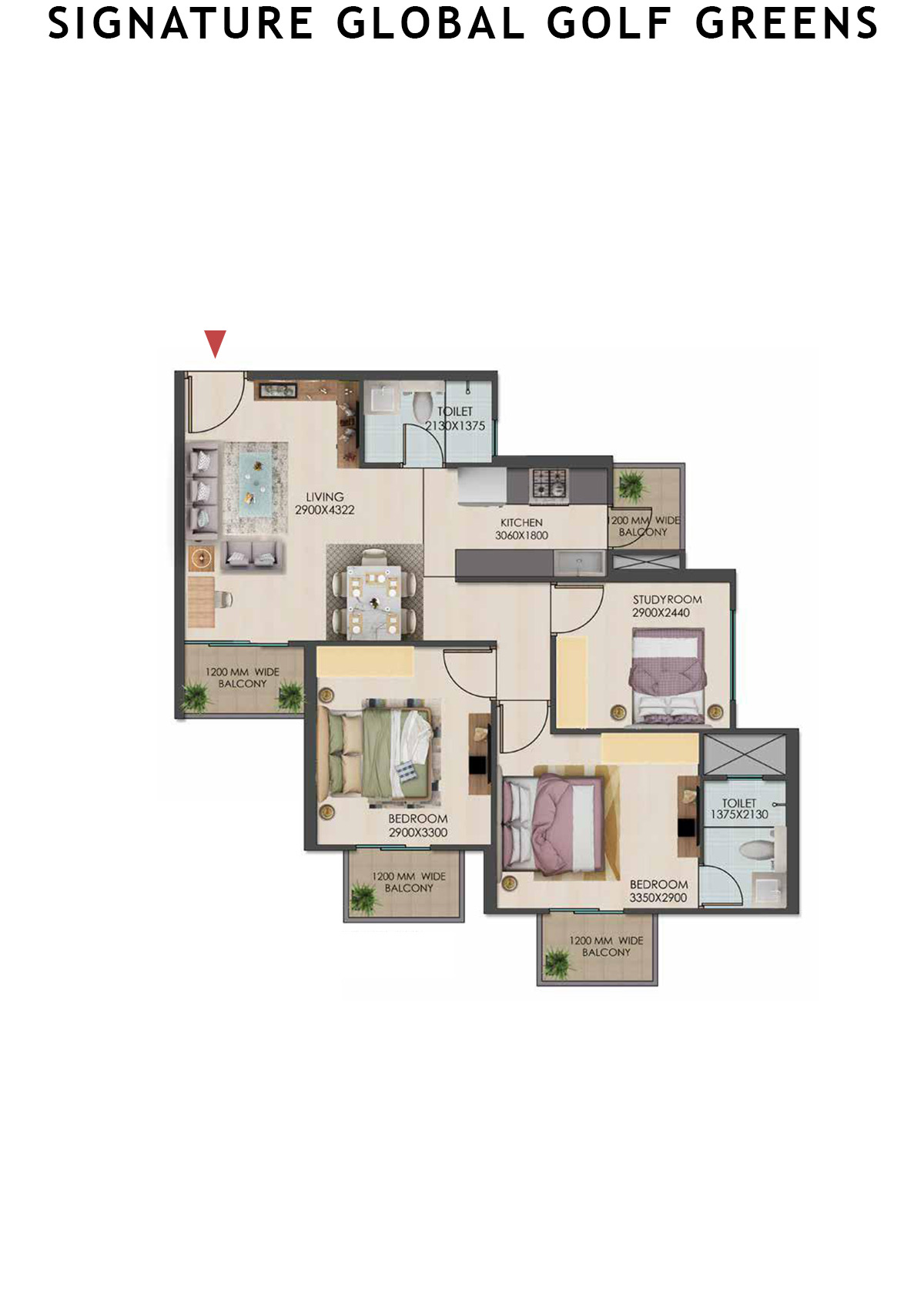 Signature Global Golf Greens Tower B Unit 5 (Type 2) Floor Plan