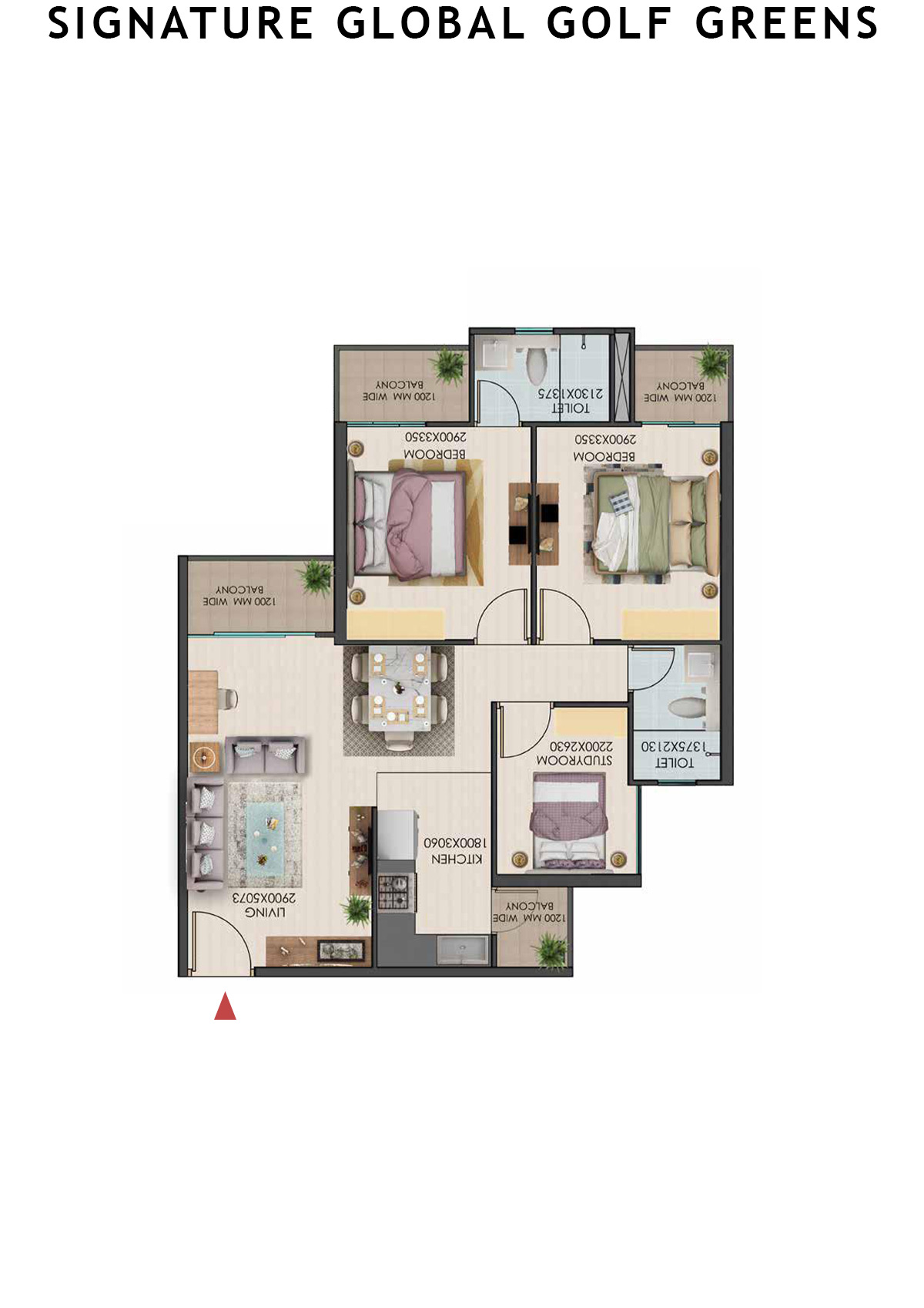 Signature Global Golf Greens Tower E Unit 2 (Type 1) Floor Plan