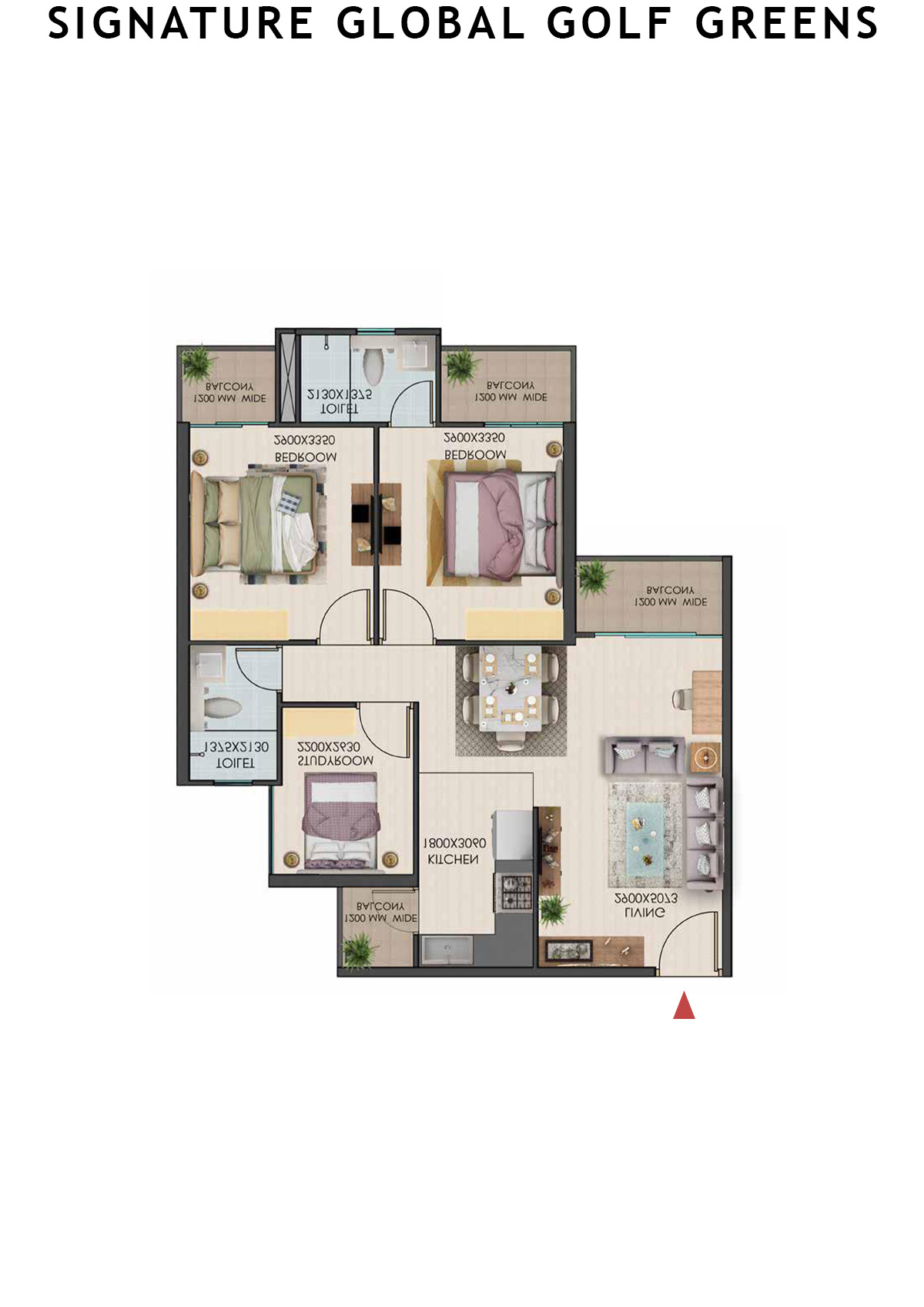 Signature Global Golf Greens Tower E Unit 3 (Type 1) Floor Plan