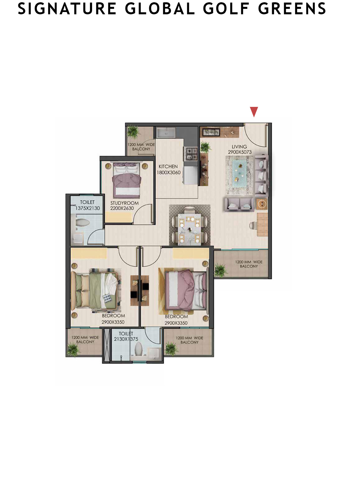 Signature Global Golf Greens Tower E Unit 8 (Type 1) Floor Plan