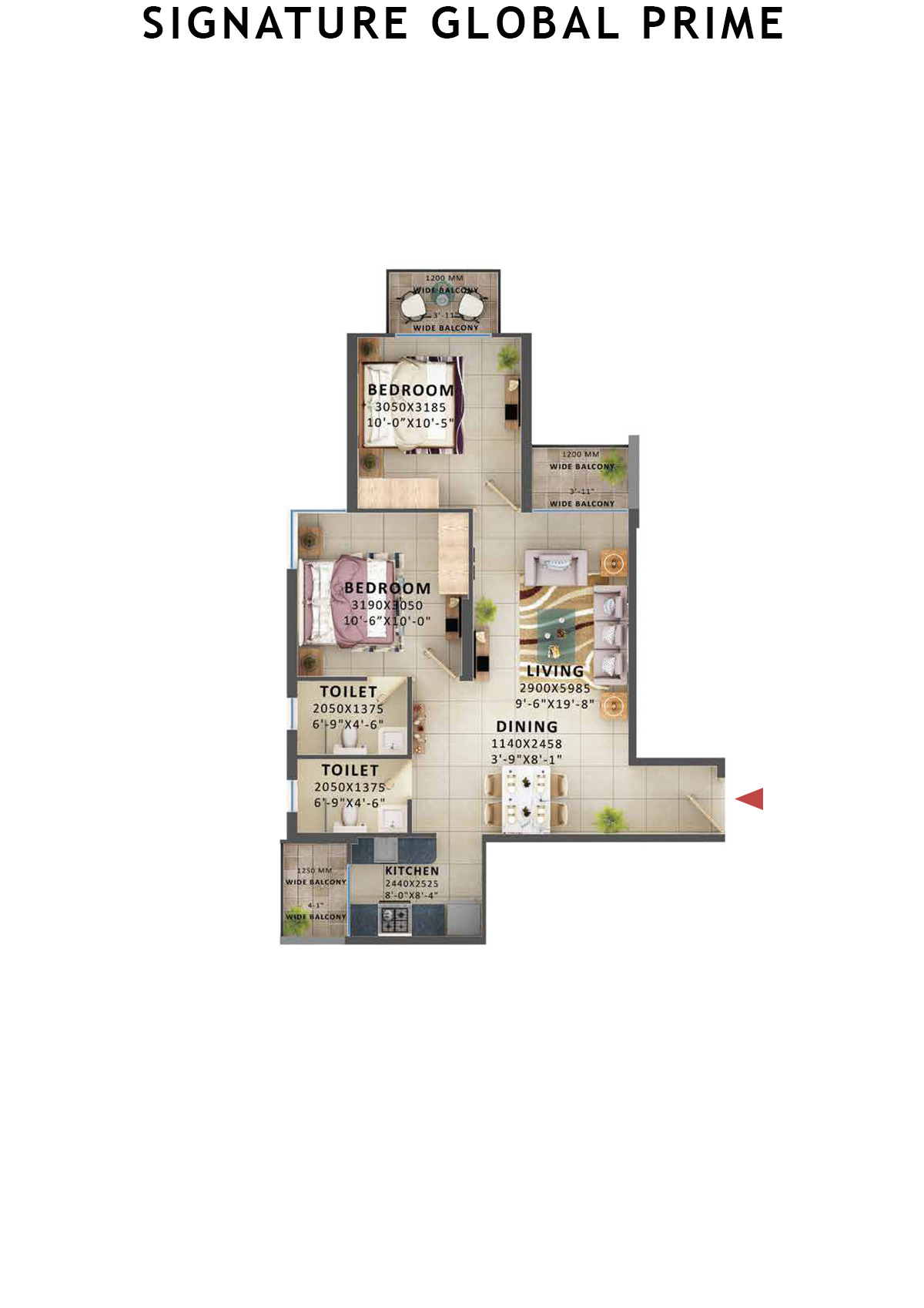 Signature Global Prime Tower C Unit 2 (Type 3) Floor Plan