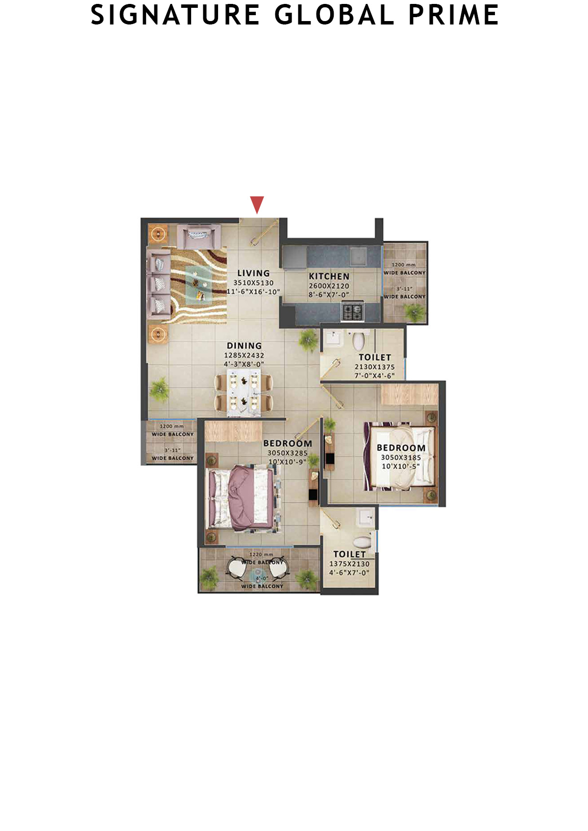 Signature Global Prime Tower C Unit 8 (Type 1) Floor Plan