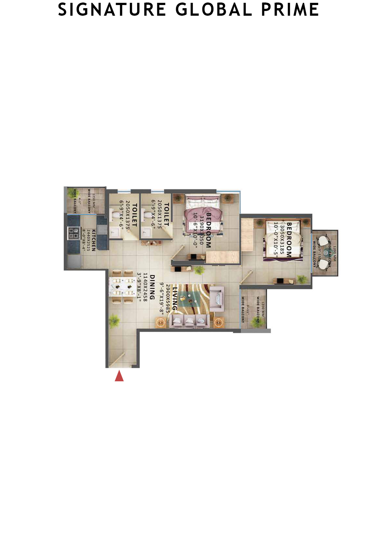Signature Global Prime Tower E Unit 2 (Type 3) Floor Plan