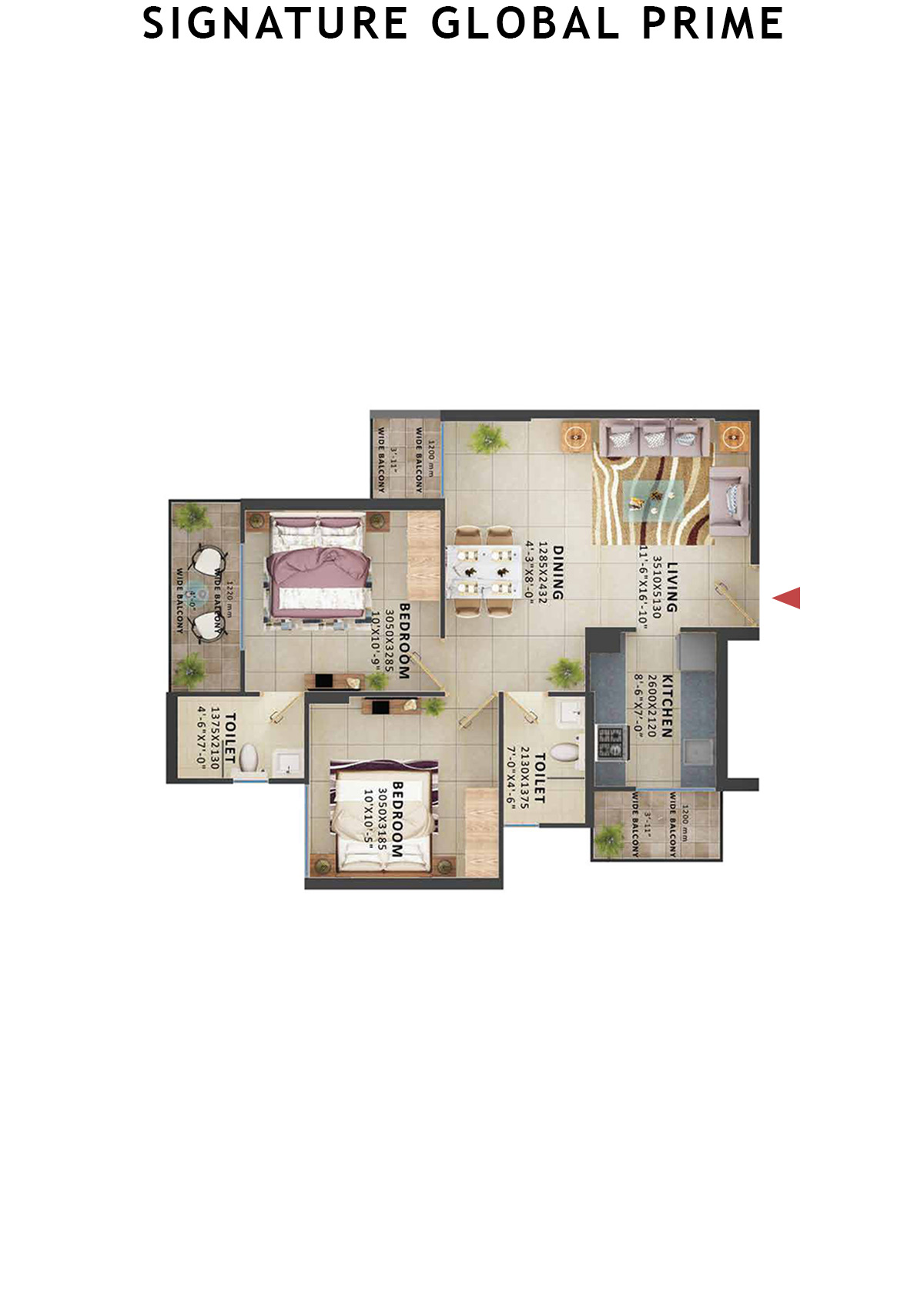 Signature Global Prime Tower E Unit 8 (Type 1) Floor Plan