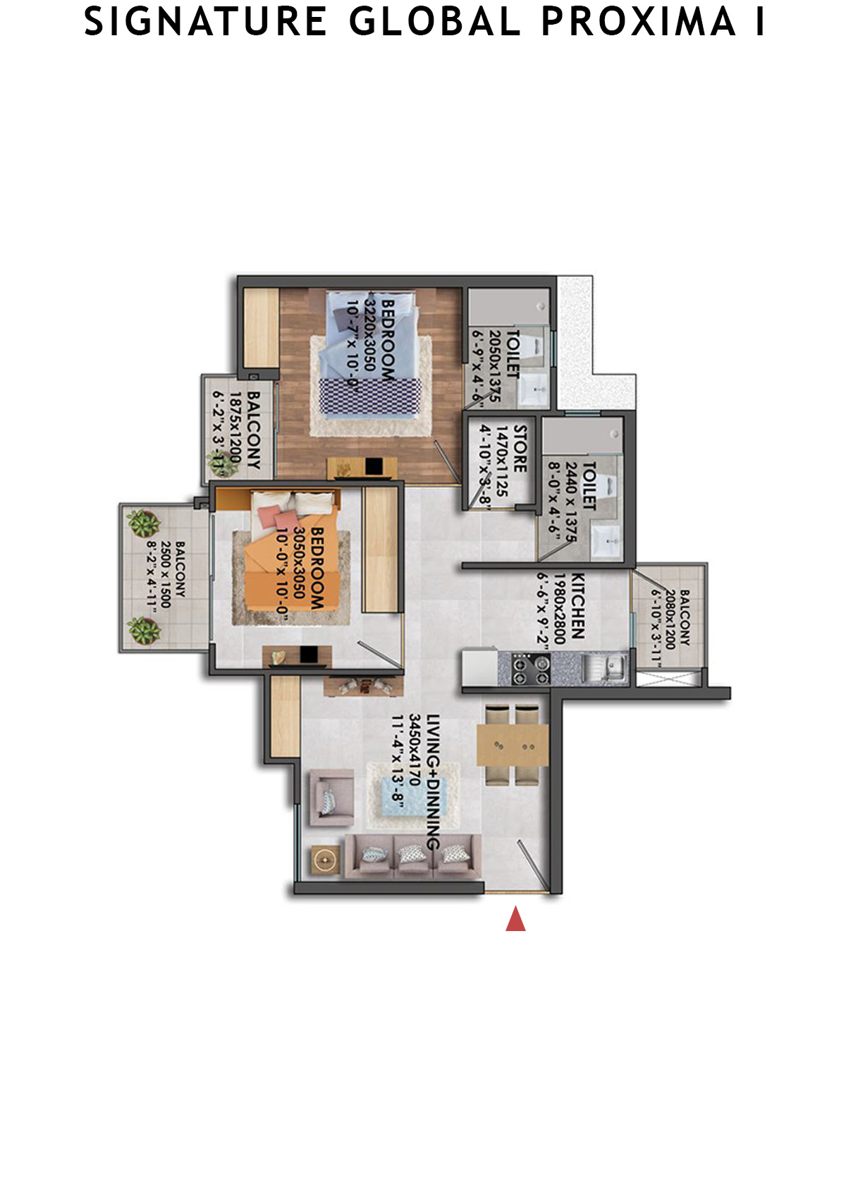 Signature Global Proxima I Tower T1 Unit 1 (Type 4) Floor Plan