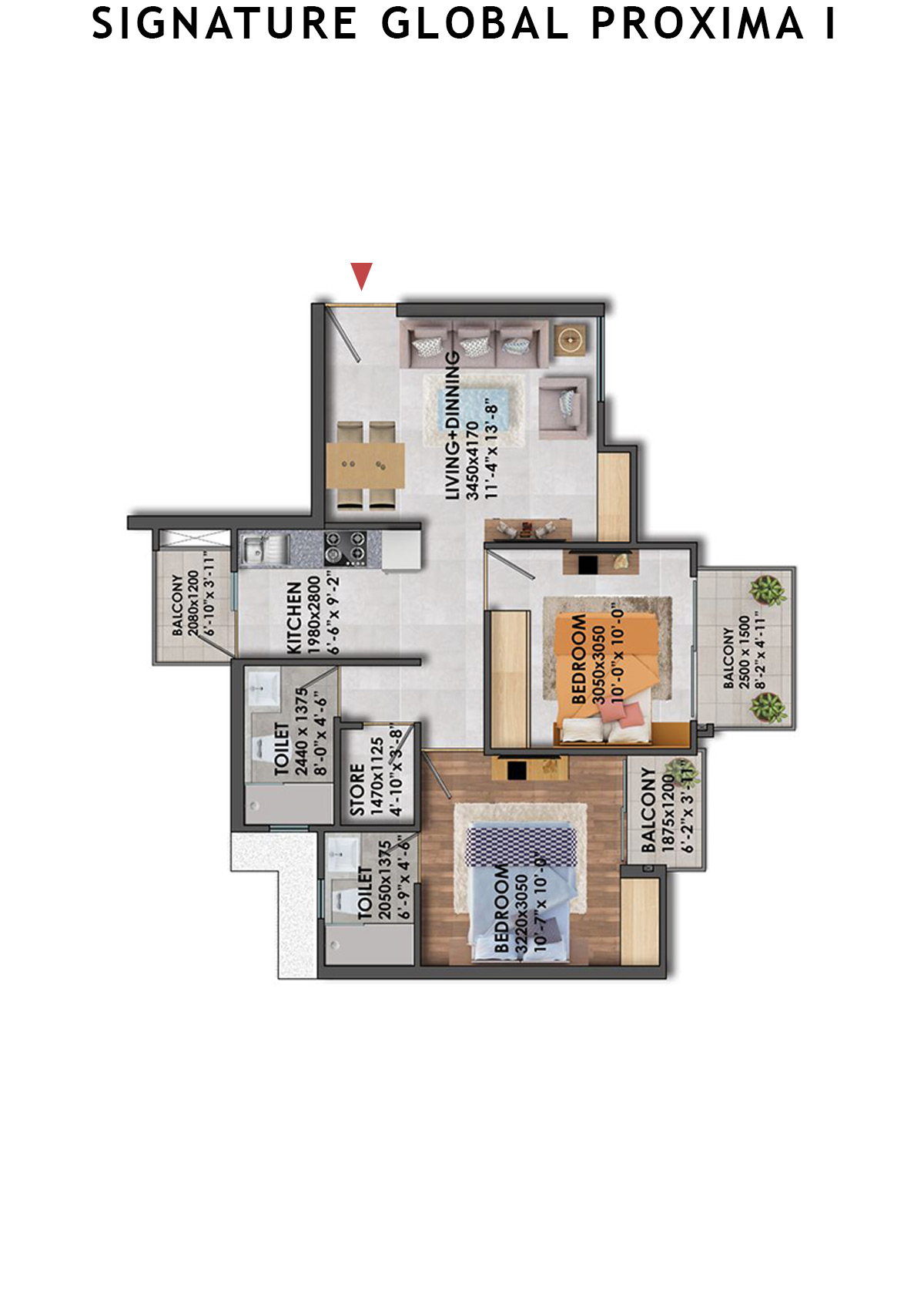 Signature Global Proxima I Tower T1 Unit 3 (Type 4) Floor Plan