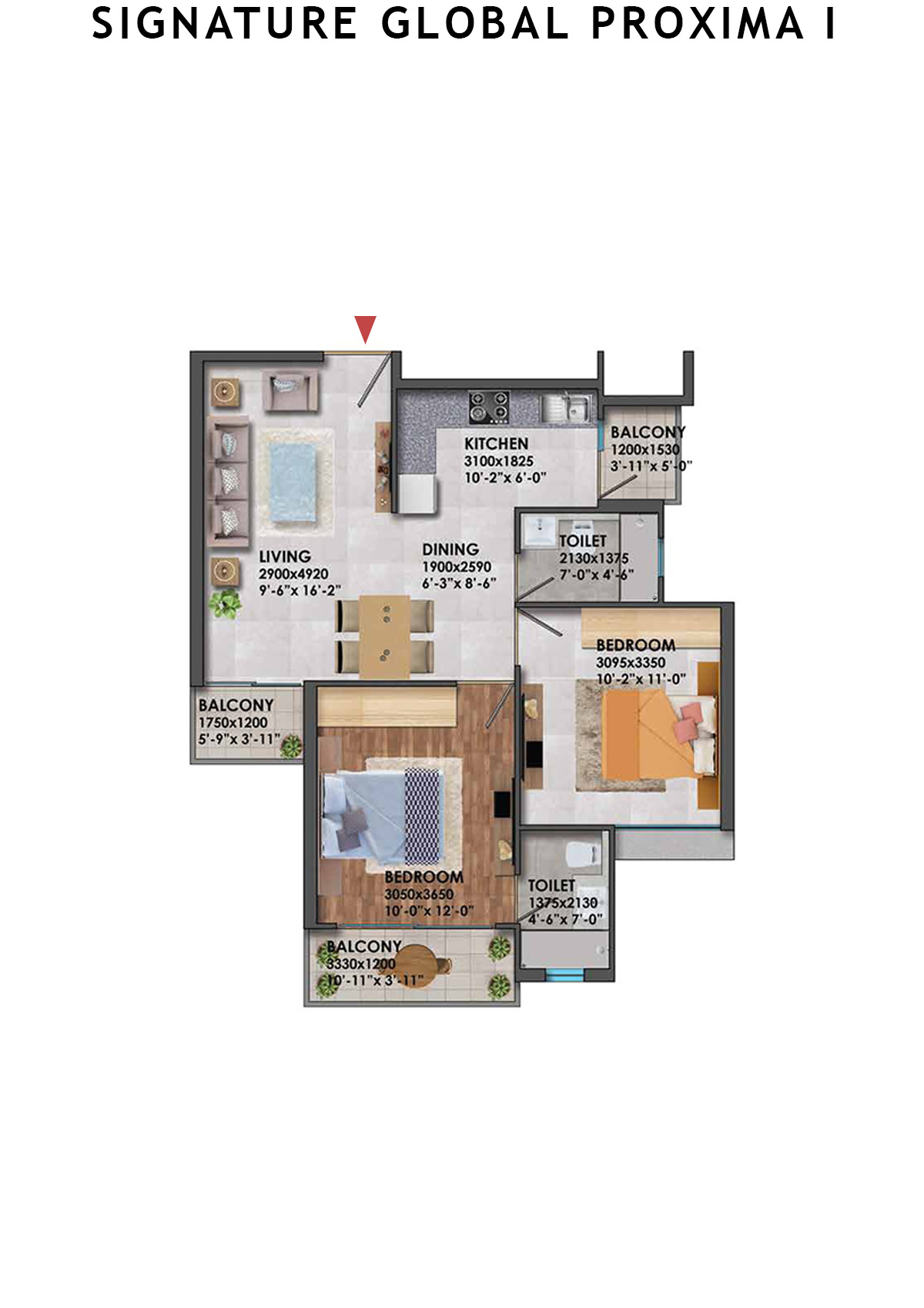 Signature Global Proxima I Tower T3 Unit 5 (Type 1) Floor Plan