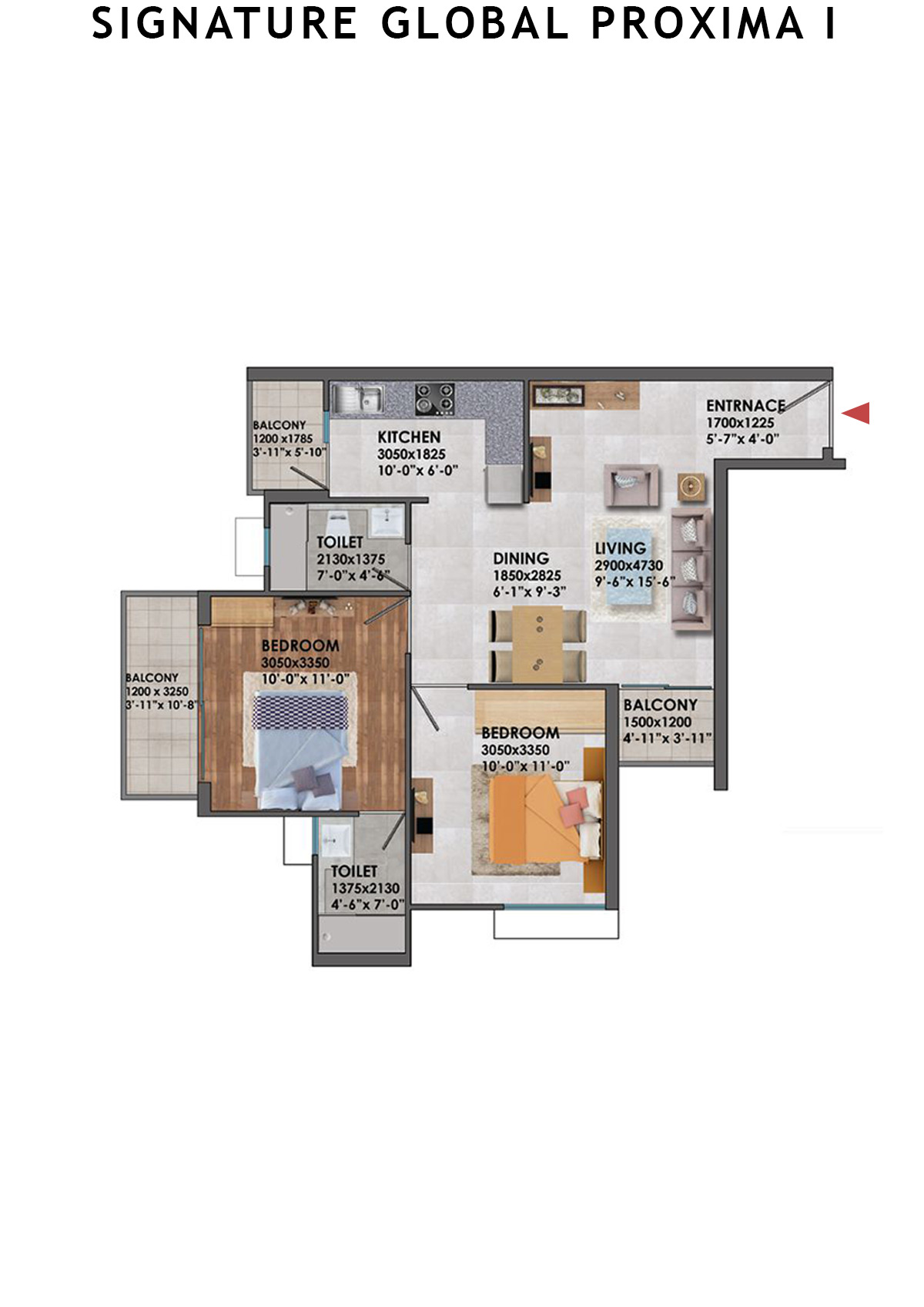 Signature Global Proxima I Tower T3 Unit 8 (Type 4) Floor Plan