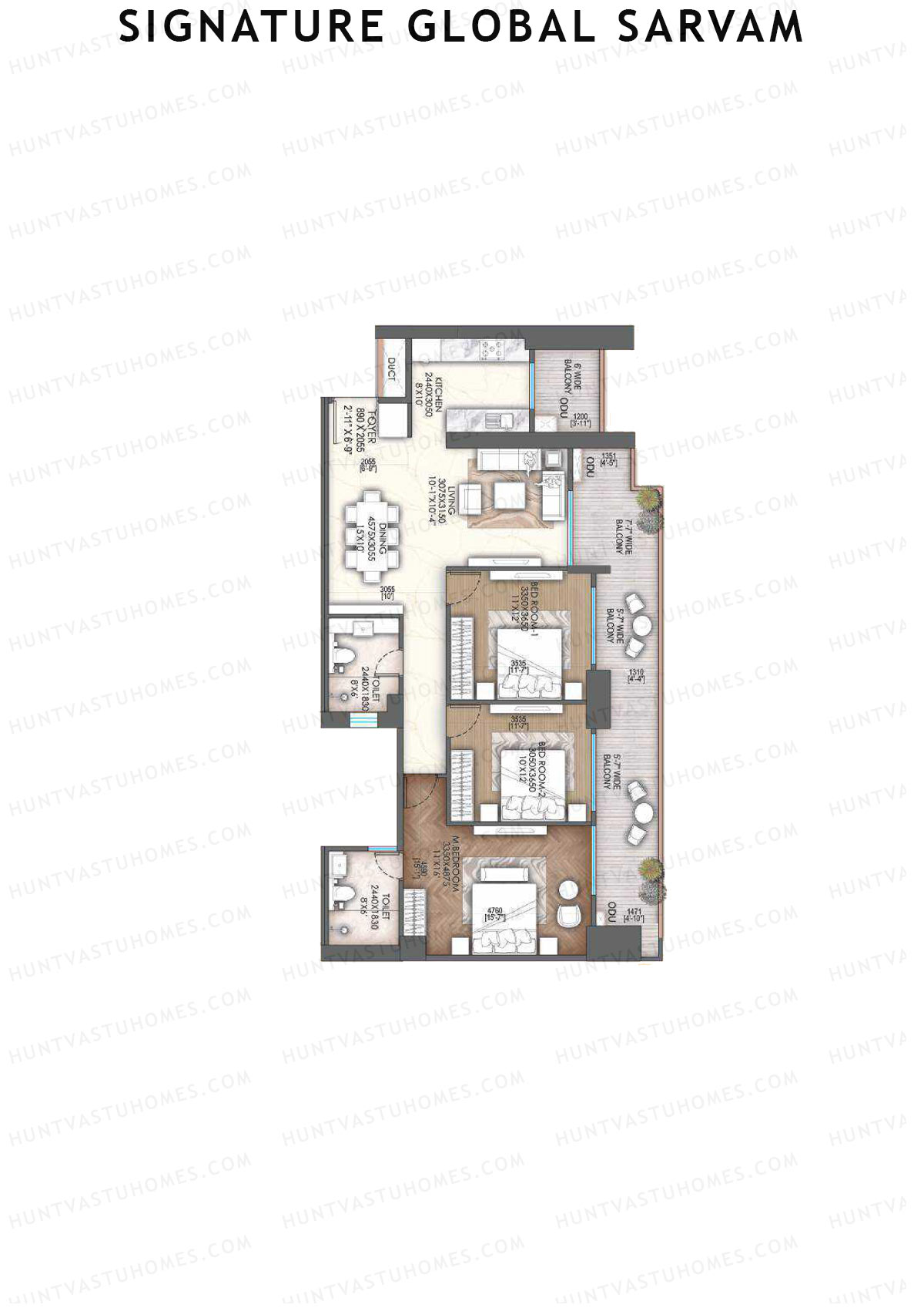 Signature Global Sarvam Tower 11 Unit 2 (Type 2) Floor Plan
