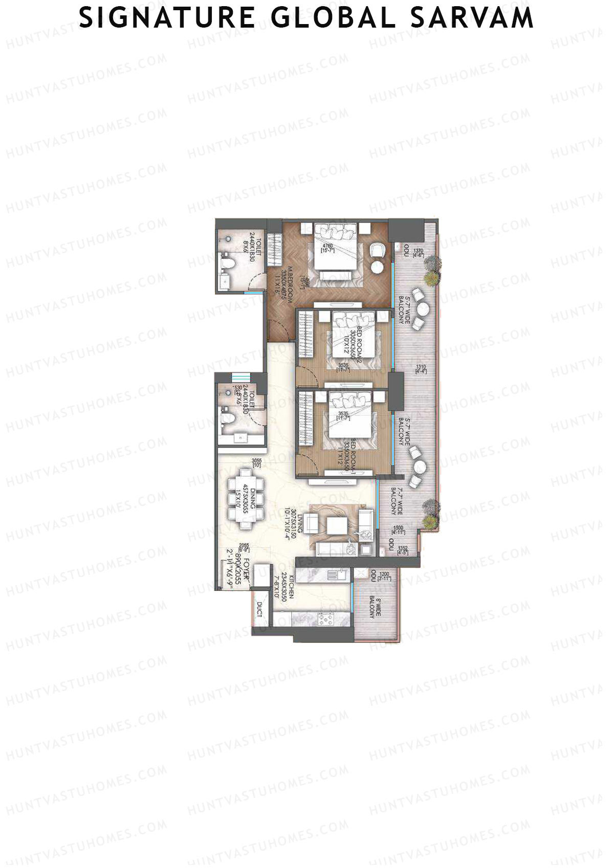 Signature Global Sarvam Tower 9 Unit 1 (Type 1) Floor Plan